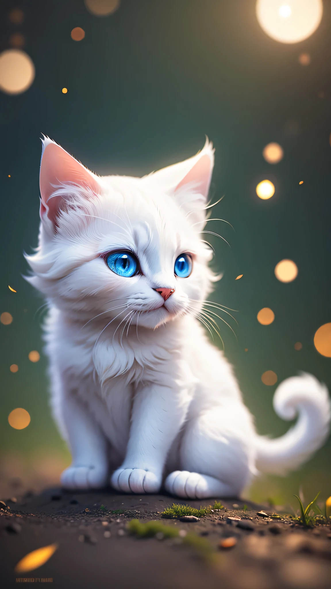 cute little surreal white cat, Little, adorable fluffy, logo design, comics, cinematic lighting effects, Attractive, cute and quirky, fantasy art, Bokeh, digital painting, soft lighting, 4K resolution, photorealistic rendering, very detailed, a realistic masterpiece, professional photography,