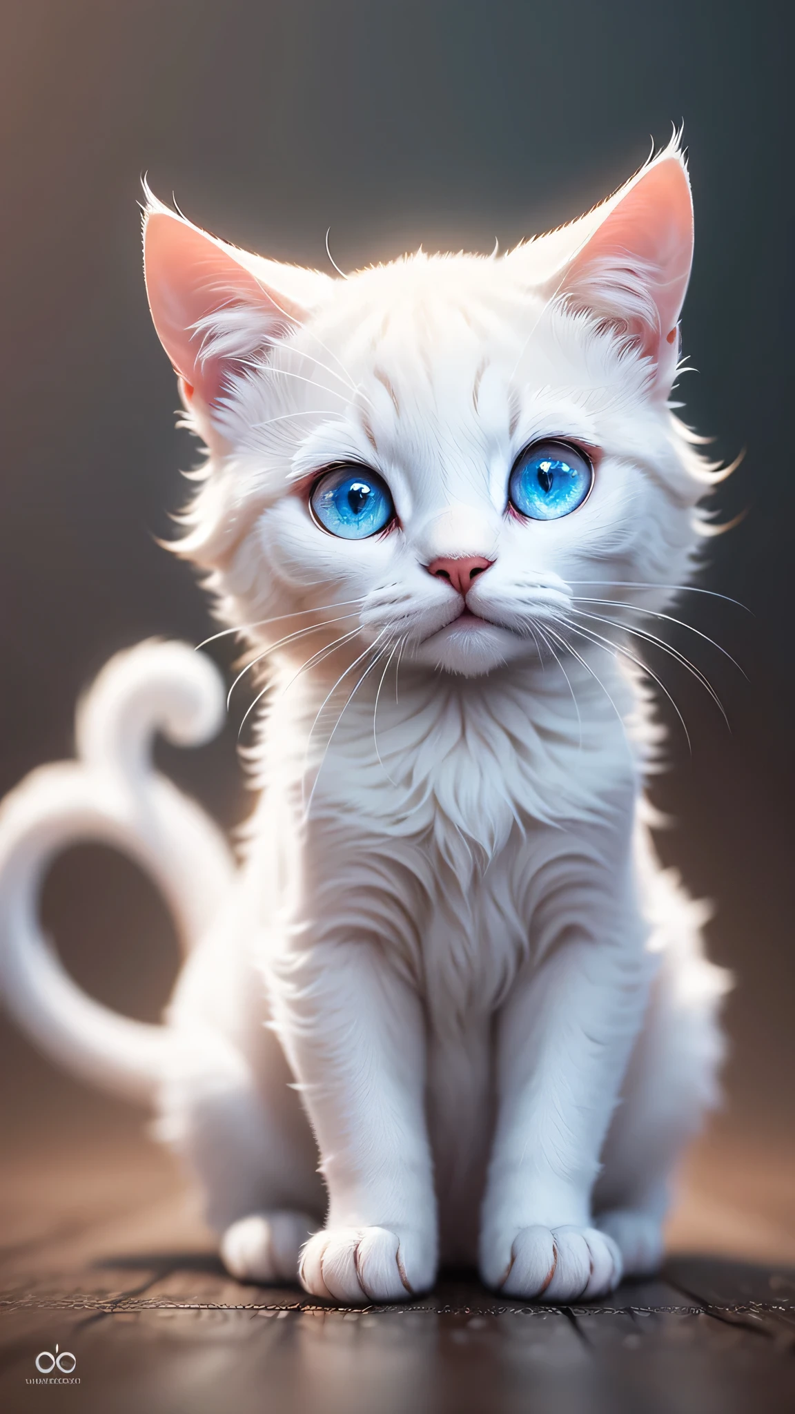 cute little surreal white cat, Little, adorable fluffy, logo design, comics, cinematic lighting effects, Attractive, cute and quirky, fantasy art, Bokeh, digital painting, soft lighting, 4K resolution, photorealistic rendering, very detailed,  a realistic masterpiece, professional photography,  