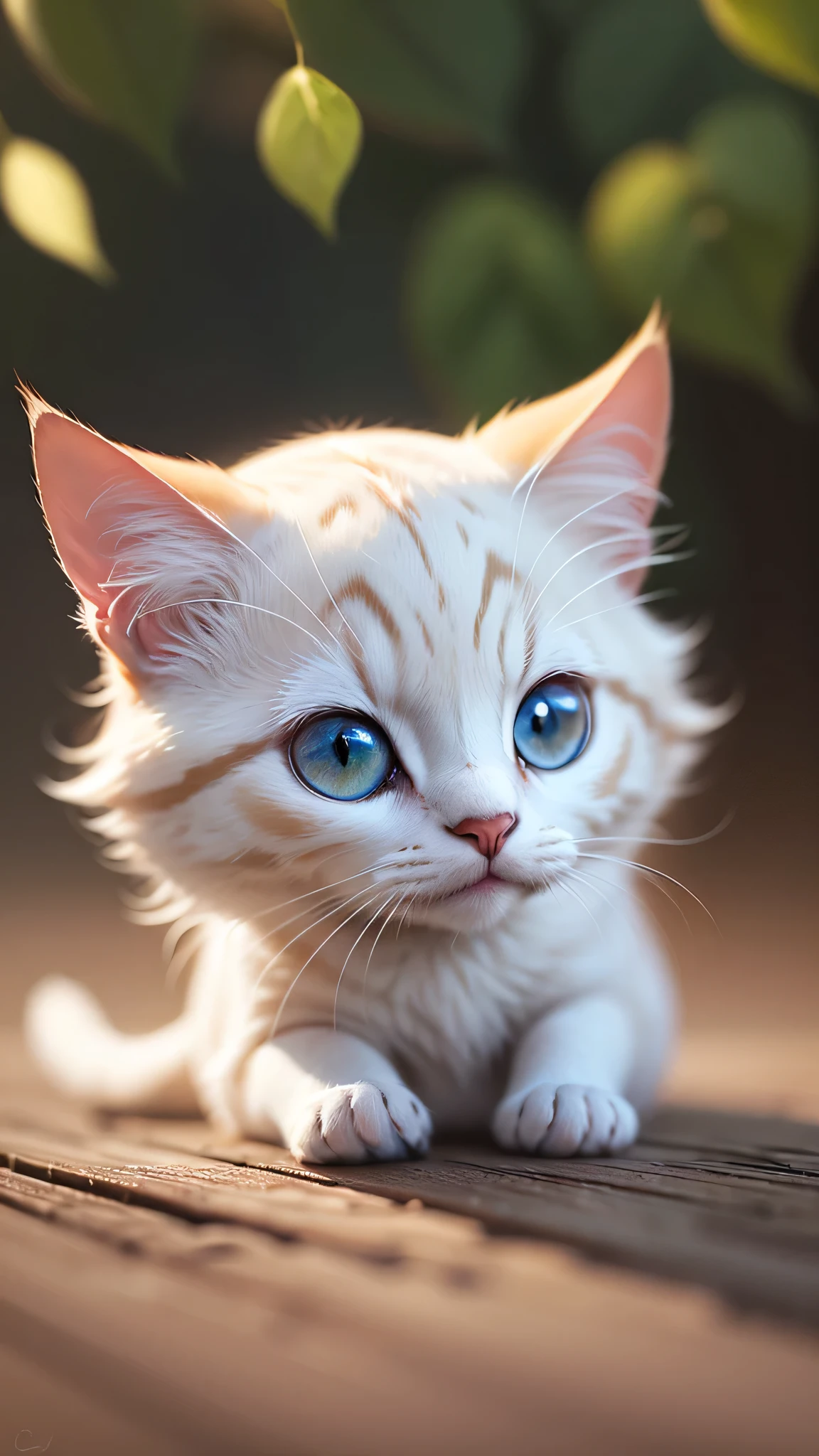 cute little surreal white cat, Little, adorable fluffy, logo design, comics, cinematic lighting effects, Attractive, cute and quirky, fantasy art, Bokeh, digital painting, soft lighting, 4K resolution, photorealistic rendering, very detailed,  a realistic masterpiece, professional photography,  