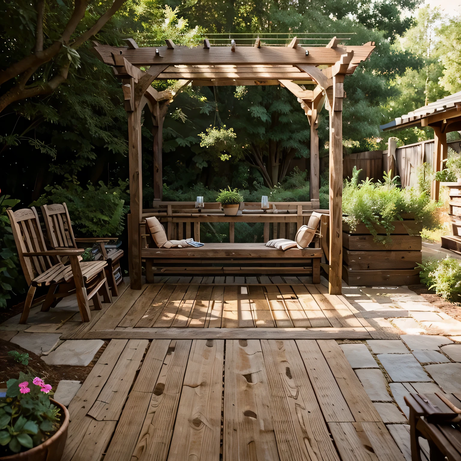 Creating Serene Outdoor Spaces: Exploring Rustic Farmhouse Patio Rustic wooden arbor leading to the patio.