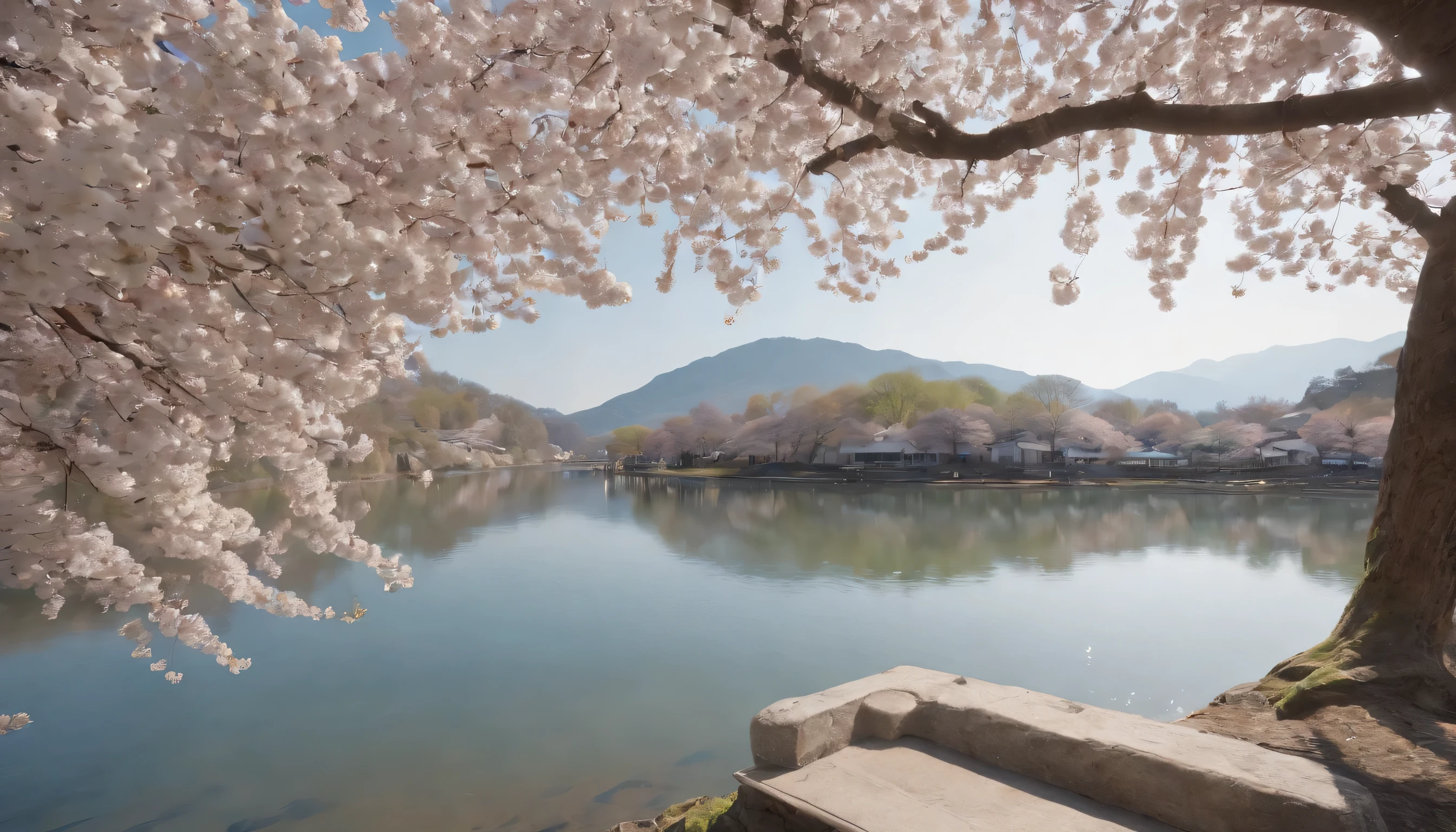 (Highly detailed CG Unity 8k wallpaper、masterpiece、highest quality、Super detailed)、(best lighting、best shadow、very delicate and beautiful)、highest quality、8k、Detailed facial depiction、masterpiece、highest quality、clear image quality、
Scenery of cherry blossom viewing visitors enjoying cherry blossoms on the Kamogawa riverbed。