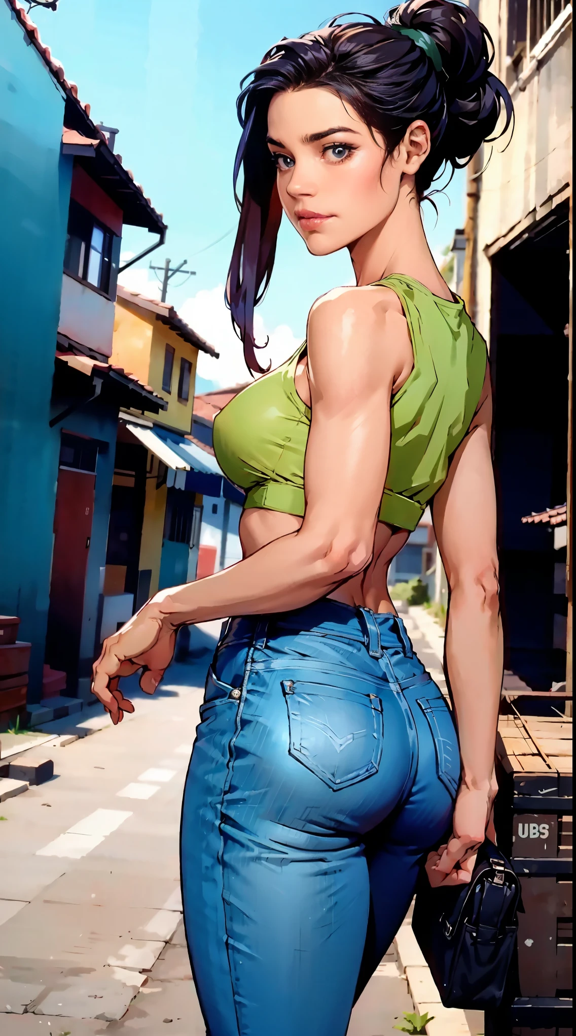 She-Hulk, muito sensual, com roupas de funkeira Lacoste, Oakley Juliet, brasileira, na cidade do rio de janeiro, Brasil, dancing funk, rebolando, bunda grande, pernas grossas, usando um short jeans extremamente curto, showing a piece of ass, Micro Short Curto, usando uma mini blusa, umbigo com pirsing, sneakers Nike, cabelo comprido, caixa de som JBL no fundo, favela no fundo, periferia no fundo, corpo inteiro, muito realista, extremamente Realista, extremamente sexy, 8k, 8k extremamente detalhado), (um extremamente delicado e bonito), (obra-prima), (melhor qualidade: 1.0), (ultra highres:1.0)