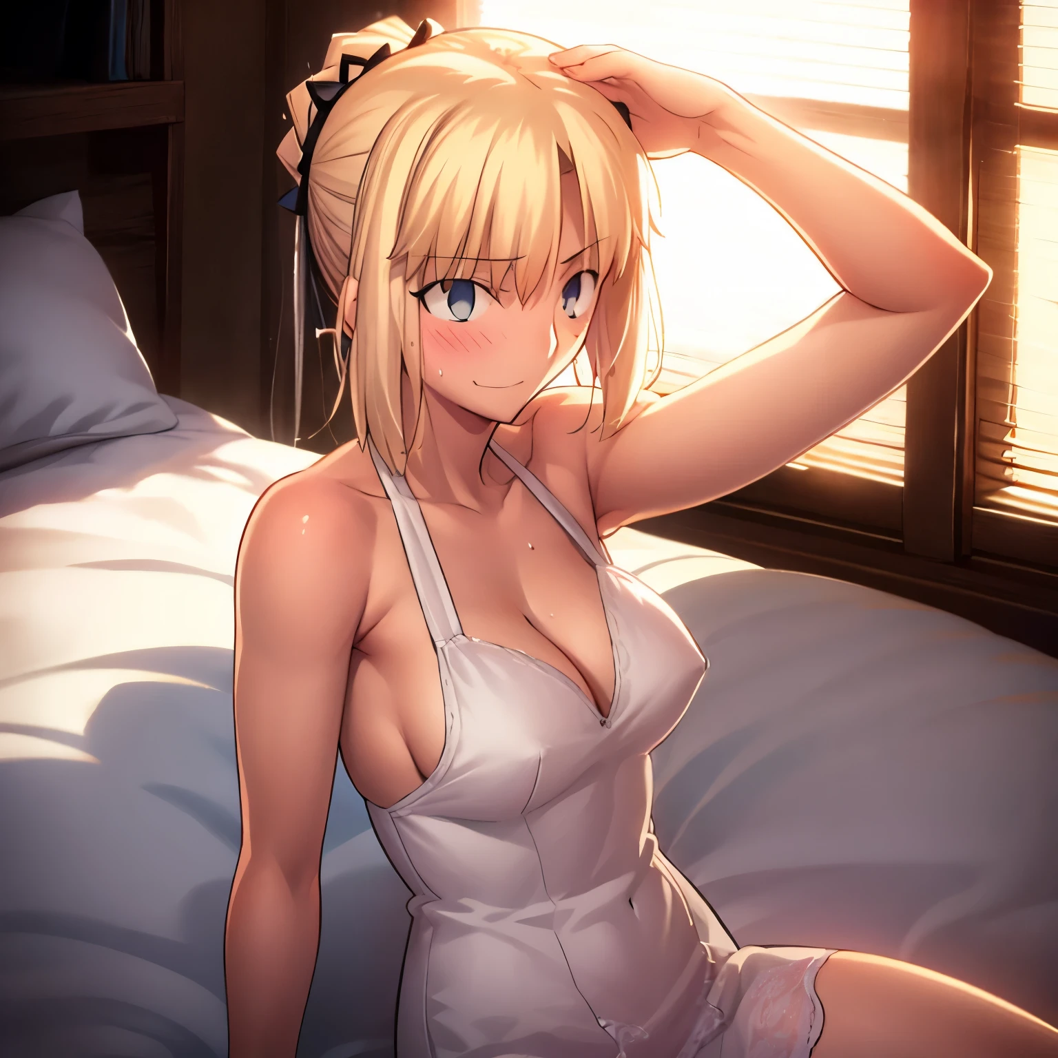 High resolution, {to know_staynightufotable in f:1.15}, Rubio_ best quality, masterpiece, full nude,Sweatだく,blush,smile,Armpitアップ,Sweat,bed,superior,Armpitを広げて見せている,bed,lie down,semen,Bukkake,Covered in semen,semenが垂れている,Moist,Cowgirl,blonde,whole body,bedのsuperiorセックス,Has pubic hair,love juice,Armpit,side,sideの下,Armpitの下,sideアップ,Sweatをかいている,sideSweat,superior半身, alone,sideズーム,Armpitズーム,sideを見せつける,sideを見せつける,put your arms behind your head