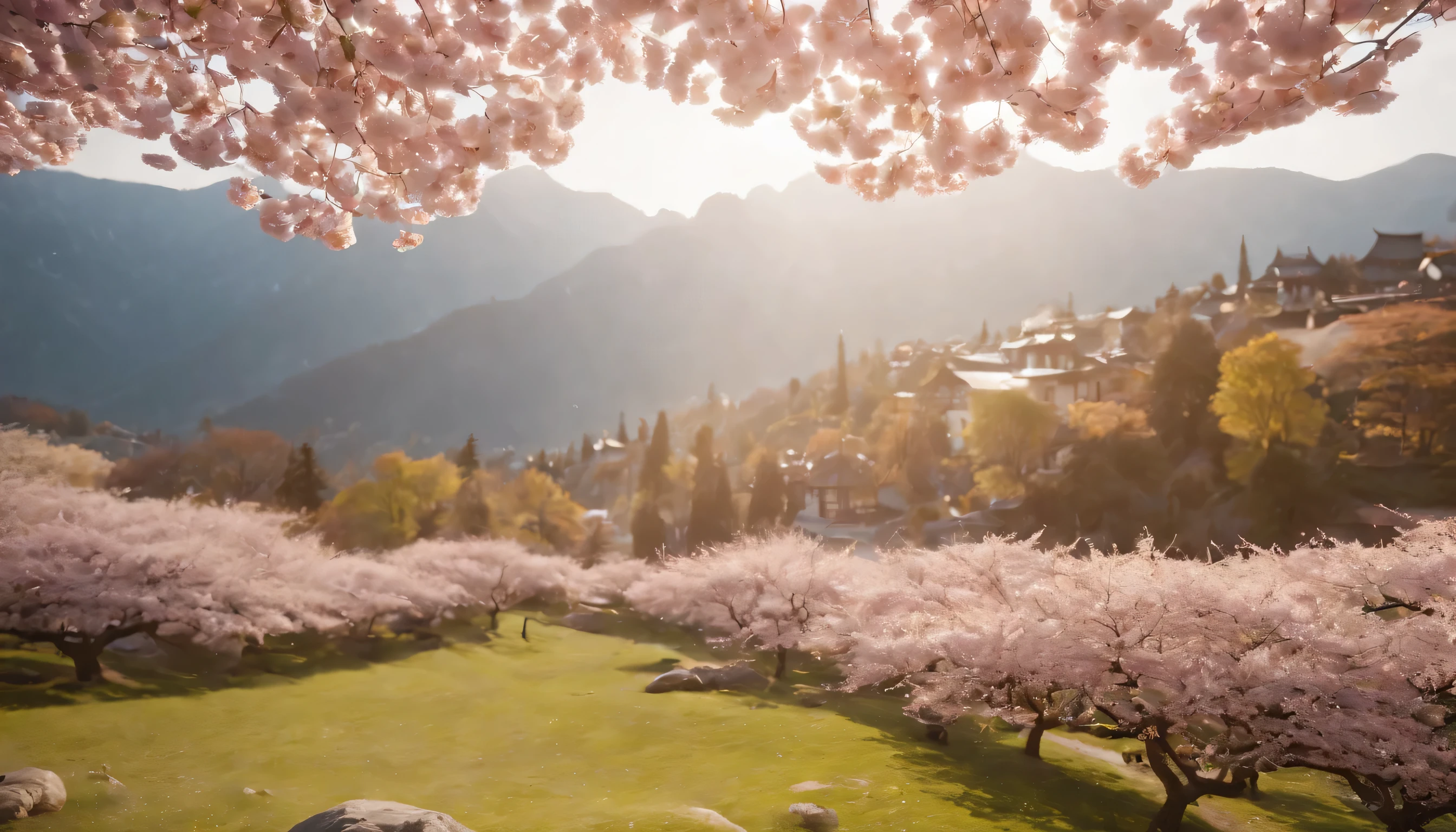 (Highly detailed CG Unity 8k wallpaper、masterpiece、highest quality、Super detailed)、(best lighting、best shadow、very delicate and beautiful)、highest quality、8k、Detailed facial depiction、masterpiece、highest quality、clear image quality、
Higashiyama mountain々A landscape dyed in cherry blossom color。