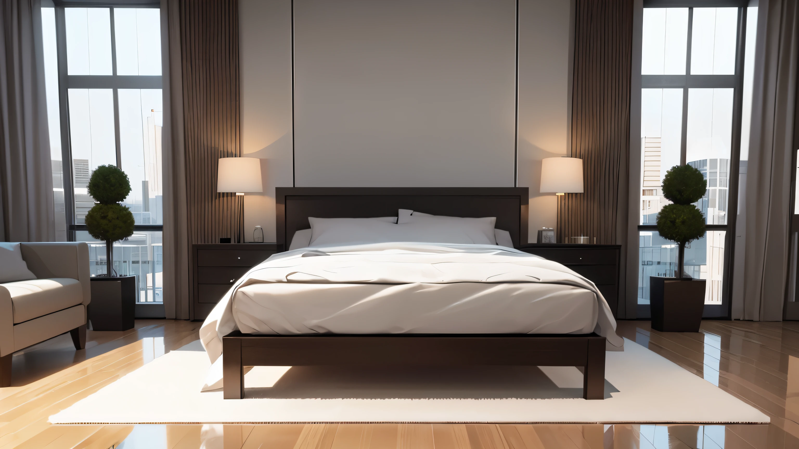 you are a famous interior designer、I was asked to create a 3D image of a large modern room.。. Create a harmonious environment with modern and minimalist furniture. Including garden interior.