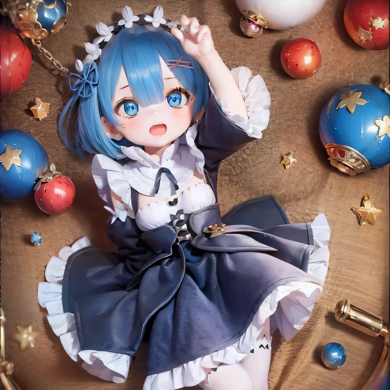 A 5--old l named Rem, depicted in a (((((((baby))) style, with beautifully detailed eyes, lips, and face. The artwork should have the best quality, with sharp focus and ultra-detailed rendering. The color palette should be vibrant and vivid.  The medium should be an illustration or a digital painting. Additional details can include Rem wearing a cute dress, surrounded by her favorite toys, and having a joyful expression on her face.(((chibi)))
blue hair cute pose
flat chest