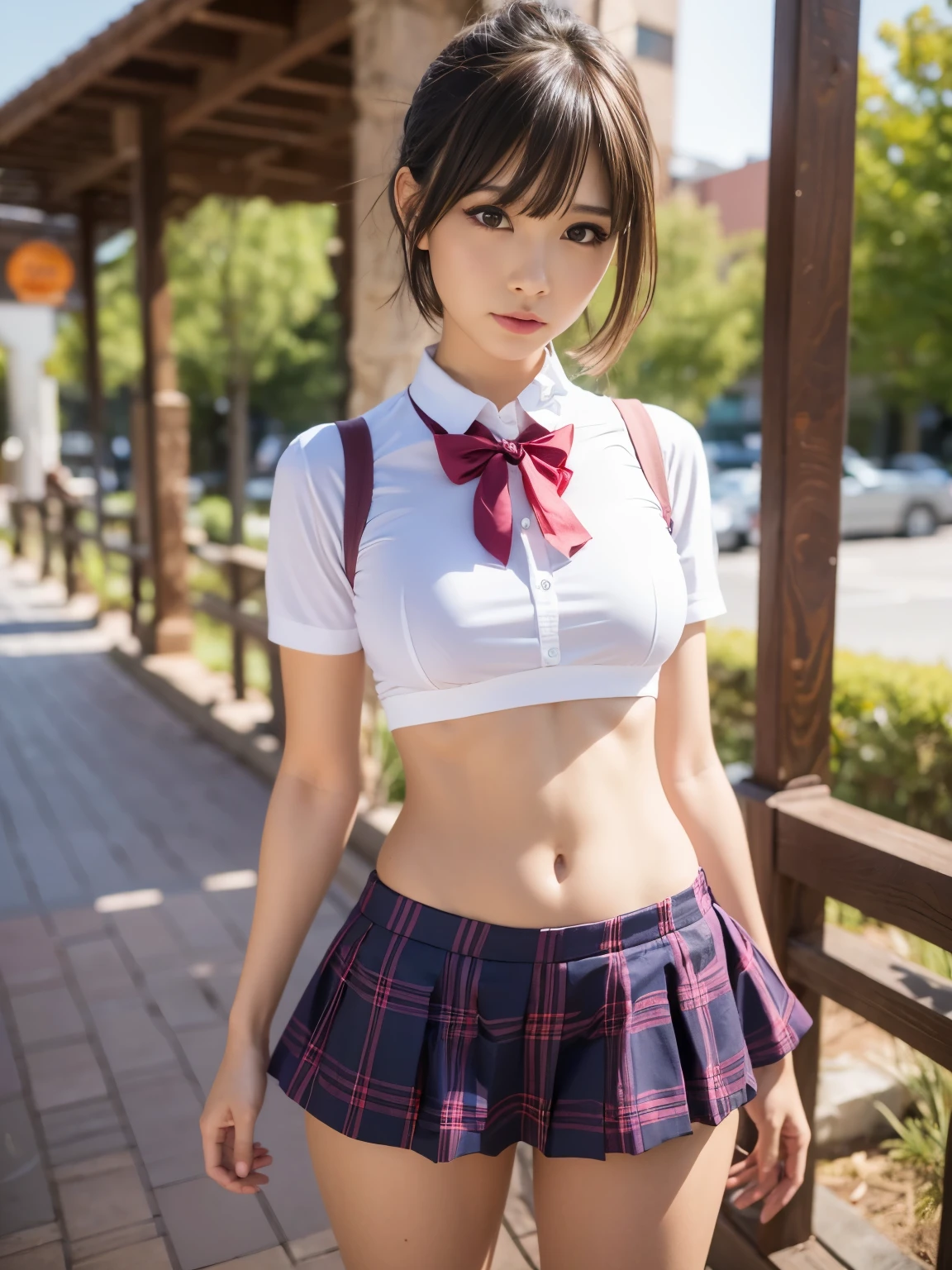 seifuku cosplay,seifuku cosplayershort hair,arms behind,Front body, front, slender body,Are standing ,(8k, RAW photo, highest quality, masterpiece:1.2), (realistic, photo-realistic:1.37), super detailed,(detailed beautiful girl:1.4),1 girl, full body shot, 