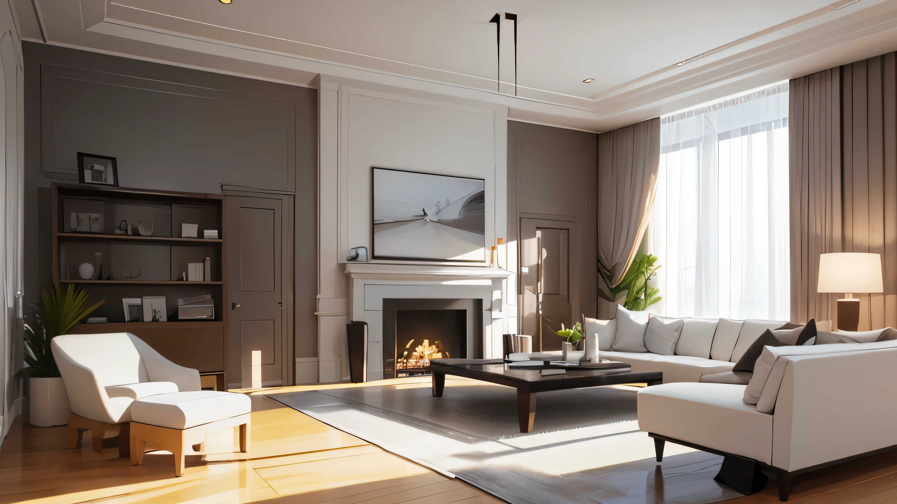 you are a famous interior designer、I was asked to create a 3D image of a large modern room.。. Create a harmonious environment with modern and minimalist furniture. Including garden interior.