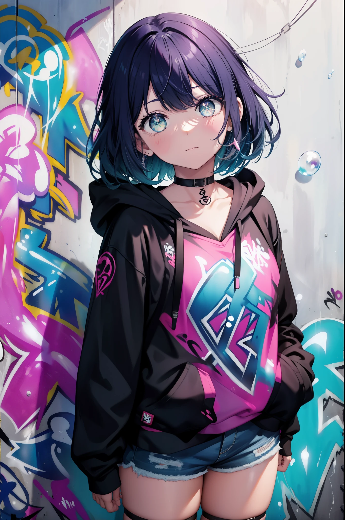 Girl, beautiful, colorful, sit, Hoodie, cool, from side, splash color, splash paint