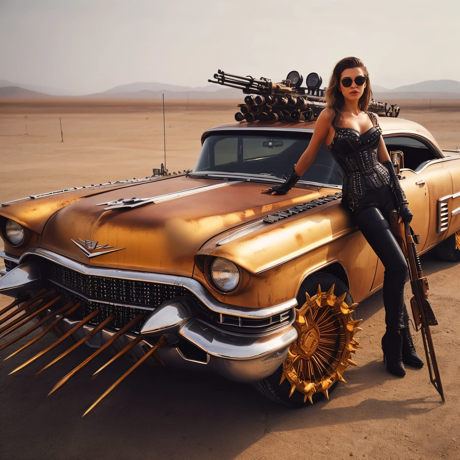 Garota ao lado de um Cadilac MADMAX