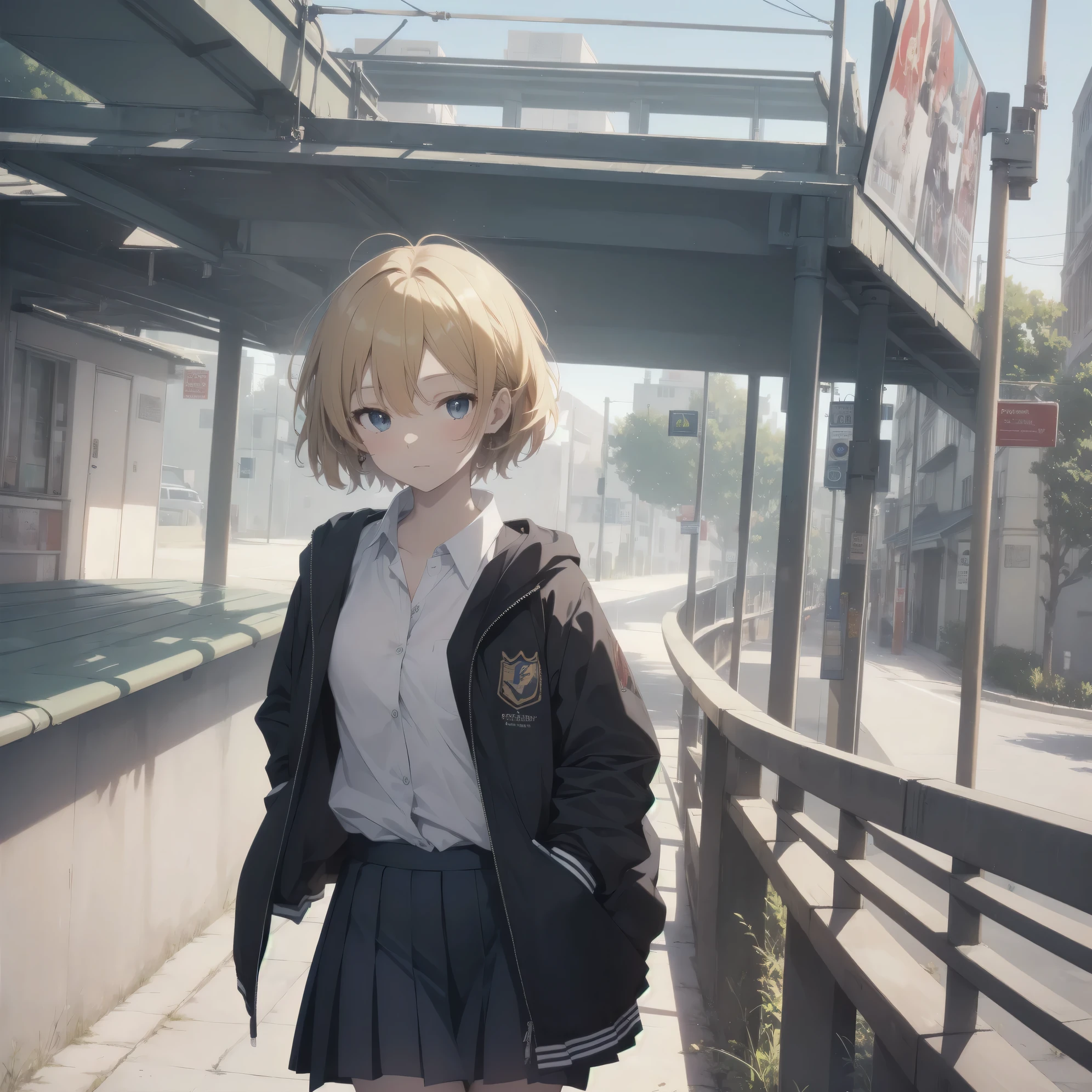 Super absurd quality by the god of art, super detailed, High resolution, anime moe art style, Best Anime 8K Kona-chan Wallpaper, pixiv contest winner, perfect anatomy, break,(眠そうにalone学校へ行く女の子を描いてください. )break,1 girl, (alone,little woman, baby face, 13 years old:1.3),All limbs, full finger,, The charm of an immature body, (very_short hair), Bang, flat chest, small ass, between legs, small black eyes, detailed and beautiful eyes, Well-proportioned iris and pupils, expressive eyes, sleepy eyes, High resolutionの詳細な髪, neck ribbon, shirt, collared shirt, skirt, pleated skirt, school uniform, school bag,(detailed lighting), (detailed background), On the way to school. break,super dense skin, Best cinematic lighting powered by famous artist, 8k,collaboration illustration,cute illustration,photoshop_(Moderate),Absurd Hi-Res,Hmm,rough skin,break,((artist:ningen_blister)),artist:Digit, artist:kureta_(smiling),