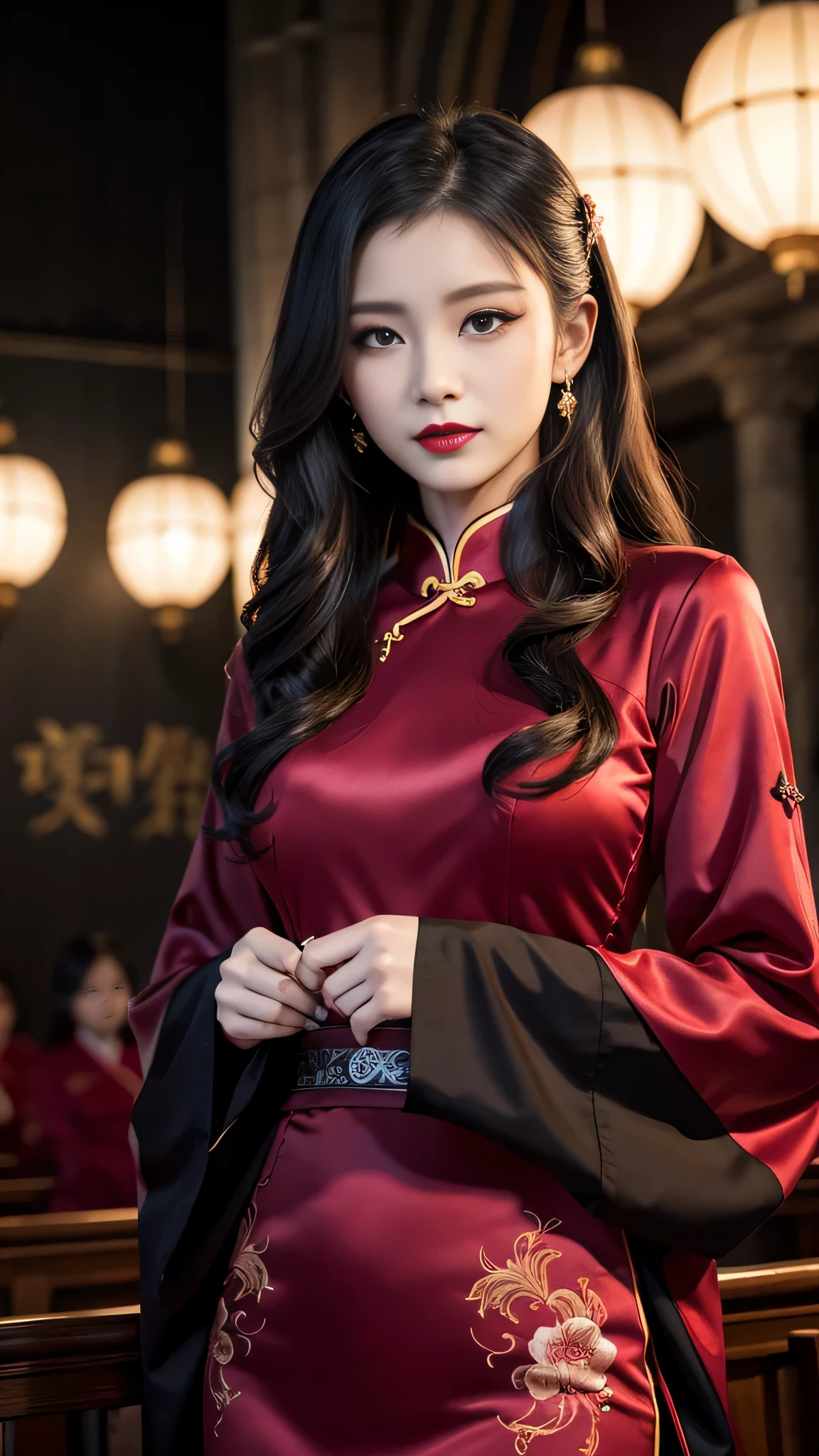 8K,Mature Thief Woman、(The skin:1.1)、(fleece:1.2)、North Shore、interiors、(ArtStation:1.2)、(Realism of the epic:1.3)、(HDR:1.4)、(violetshot:0.7)、intricate detailes、(Rutkowski:0.8)、Convoluted、Cinematic、detaileds、Subdued Color、Super beauty(Like the real thing),超A high resolution,real looking skin,Beautiful expression,Red Sexy Exterior,(Precise embroidery)Red tight skirt,Precise details,a smile,