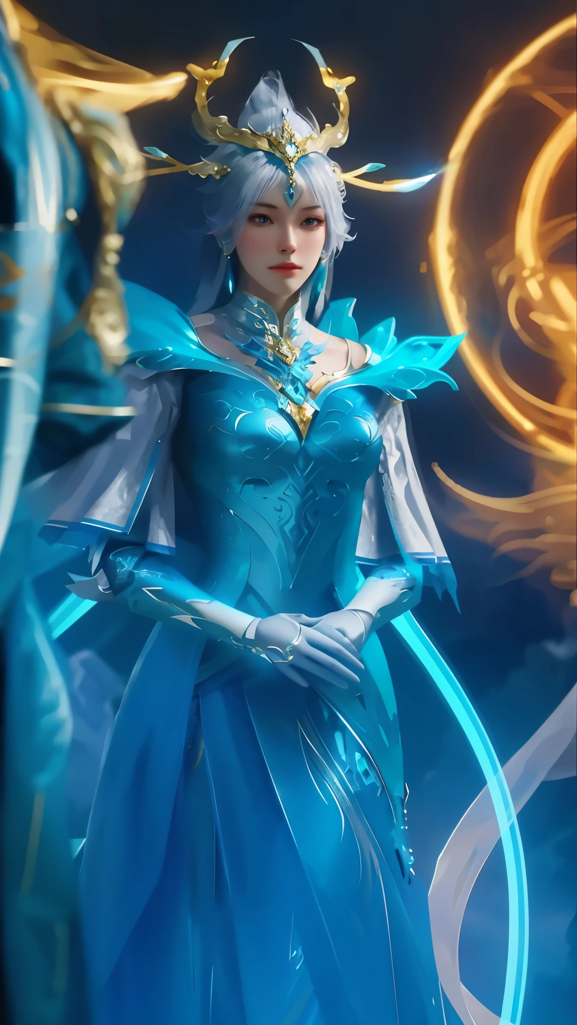 a close up of a woman in a silver and blue dress, chengwei pan on artstation, by Yang J, detailed fantasy art, stunning character art, fanart best artstation, epic exquisite character art, beautiful armor, extremely detailed artgerm, detailed digital anime art, artgerm on artstation pixiv, armor girl