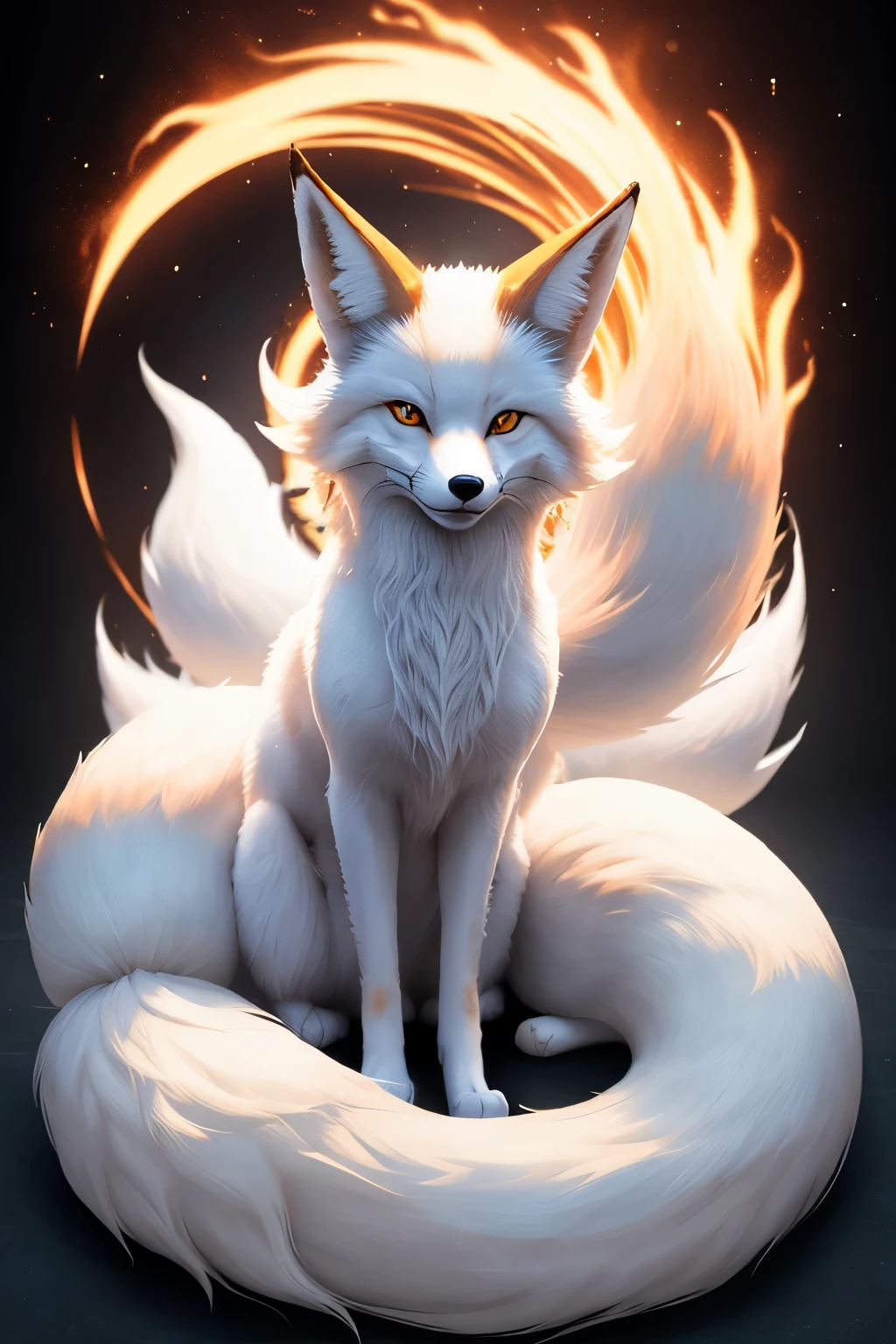 Fluffy white nine-tailed fox