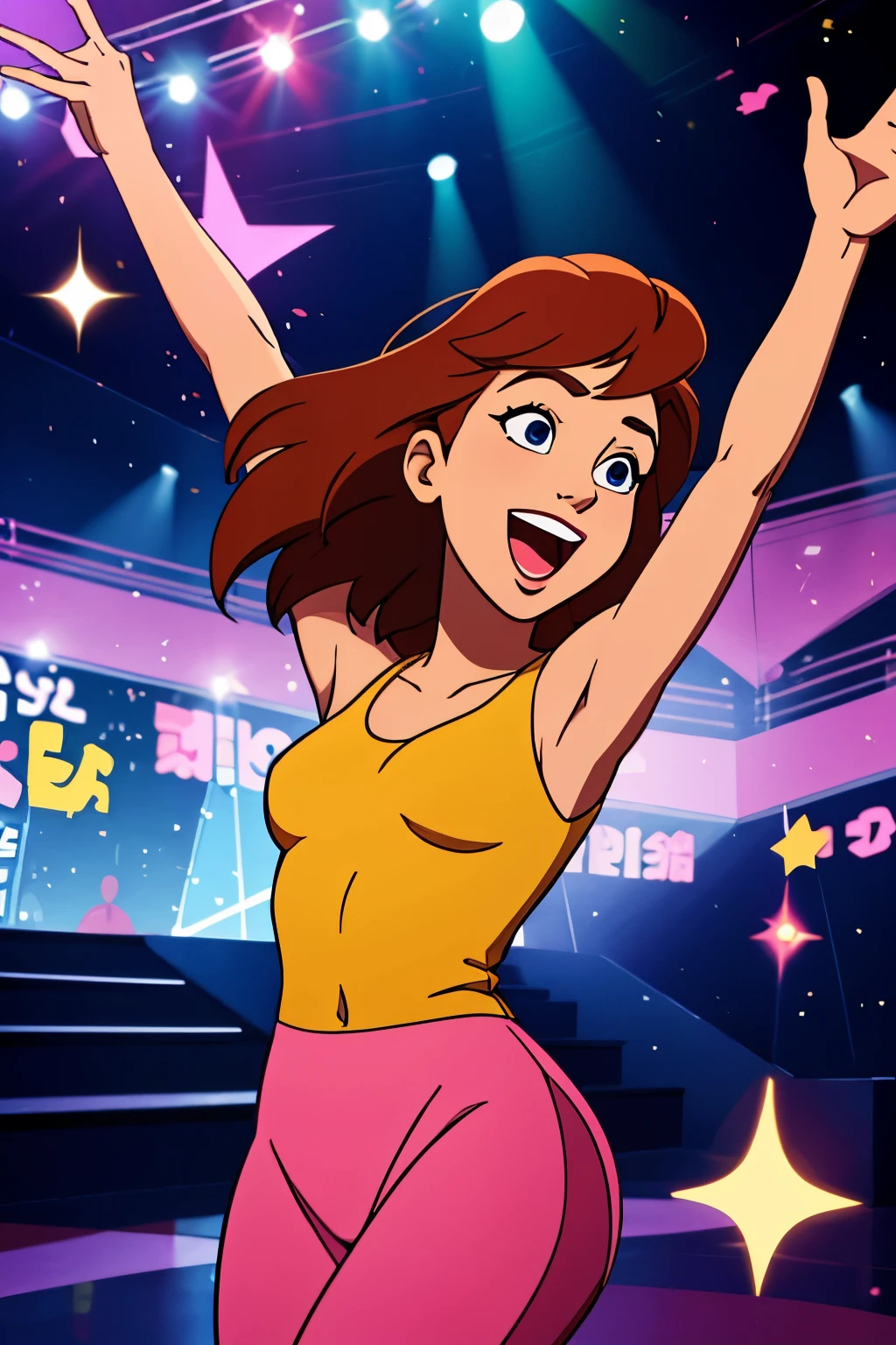 Make a cartoon of a person singing and dancing. A clipart