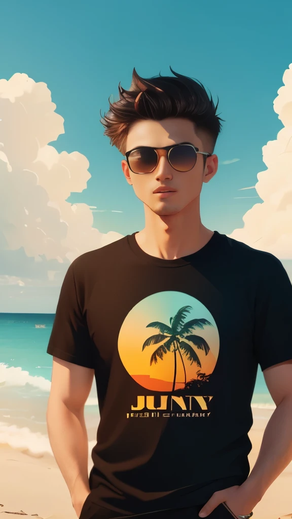 T-shirt design, rzminjourney, vector art, Summer design, hot, like Hawaii