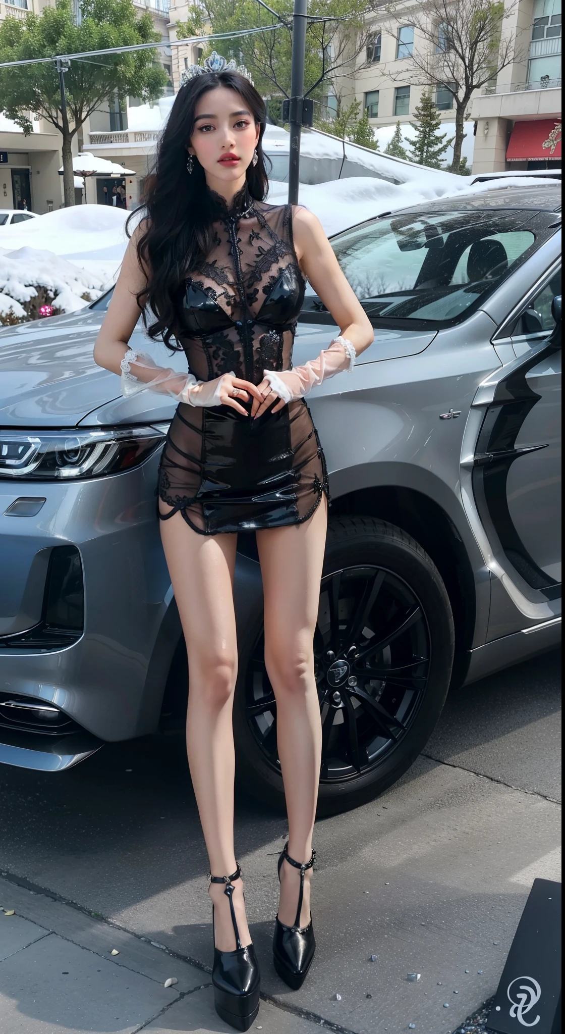 The prompt for the given theme "Emperor's sister, exquisite eyes, detailed facial expression and body, tall stature, long legs, 4k, high-definition, semi-transparent lace, fair and voluptuous figure, beautiful face, cherry-pink lips, beautiful and delicious (3D Royal Sister), exquisite dress, adorned with crystal jewelry, magnificent crystal gemstones, gemstone and jewel encrusted crown, vibrant colors in the image, glorious ice princess, black high-heeled leather boots, wearing black gloves, neatly five fingers" can be : "(best quality, 4k, highres, masterpiece:1.2), ultra-detailed, (realistic, photorealistic, photo-realistic:1.37), portraits, exquisite eyes, detailed facial expression and body, tall stature, long legs, semi-transparent lace, fair and voluptuous figure, beautiful face, cherry-pink lips, beautiful and delicious (3D Royal Sister), exquisite dress, crystal jewelry, magnificent crystal gemstones, gemstone and jewel encrusted crown, vibrant colors, glorious ice princess, black high-heeled leather boots, black gloves, neatly five fingers".