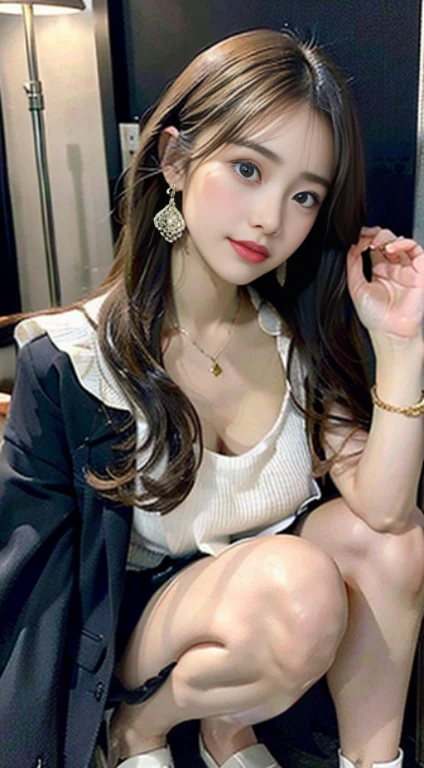 (((32K,very high resolution, high detail, very accurate,masterpiece girl 1))),RAW photo & realistic atmosphere,beautiful dark blue eyes,detailed mouth,glossy lips,fine eyebrows,Soft white skin that shines in every detail,,detailed eyes、Very beautiful eyes with deep blue eyes,lip details、very beautiful face,very well-shaped face、lifelike face,shining beautiful lips,beautiful eyebrows,infinite reality,best design,(A very cute plain Japanese 17 year old high school girl,toned body,thighs thighs thighs,thin legs,Beautifully shaped breasts,She is a very cute beautiful girl,:1.5),best natural makeup,japanese id,korean idol,Young sensual idols,Moist eyes,dark beautiful eyes,beautiful butt,beautiful feet,,camel's foot,:1.3),超A high resolution、,natural and realistic face,Backlight,Her pure eyes are too cute,(((photorealism,Take a full body photo))),,real live action,(stylish looking earrings,,necklace,bracelet,gyuru,shiny nail art,girly clothes装,,girly clothes,,Dress up elegantly and cutely,tailored jacket,Frilled inner blouse Beautiful draped skirt,Stylish beautiful girl with little exposure,Light brown soft permed medium hair,solo,,chew a little,Full body Esbian:1.7),Shibuya night(turned around:1.5)