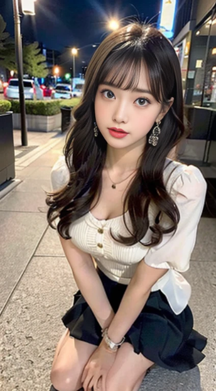 (((32K,very high resolution, high detail, very accurate,masterpiece girl 1))),RAW photo & realistic atmosphere,beautiful dark blue eyes,detailed mouth,glossy lips,fine eyebrows,Soft white skin that shines in every detail,,detailed eyes、Very beautiful eyes with deep blue eyes,lip details、very beautiful face,very well-shaped face、lifelike face,shining beautiful lips,beautiful eyebrows,infinite reality,best design,(A very cute plain Japanese high school girl,toned body,thighs thighs thighs,thin legs,Beautifully shaped breasts,She is a very cute beautiful girl,:1.5),best natural makeup,japanese id,korean idol,Young sensual idols,Moist eyes,dark beautiful eyes,beautiful butt,beautiful feet,,camel's foot,:1.3),超A high resolution、,natural and realistic face,Backlight,Her pure eyes are too cute,(((photorealism,Take a full body photo))),,real live action,(stylish looking earrings,,necklace,bracelet,gyuru,shiny nail art,girly clothes装,,girly clothes,,Dress up elegantly and cutely,tailored jacket,Frilled inner blouse Beautiful draped skirt,Stylish beautiful girl with little exposure,Light brown soft permed medium hair,solo,,chew a little,Full body Esbian:1.7),Shibuya night(turned around:1.5)