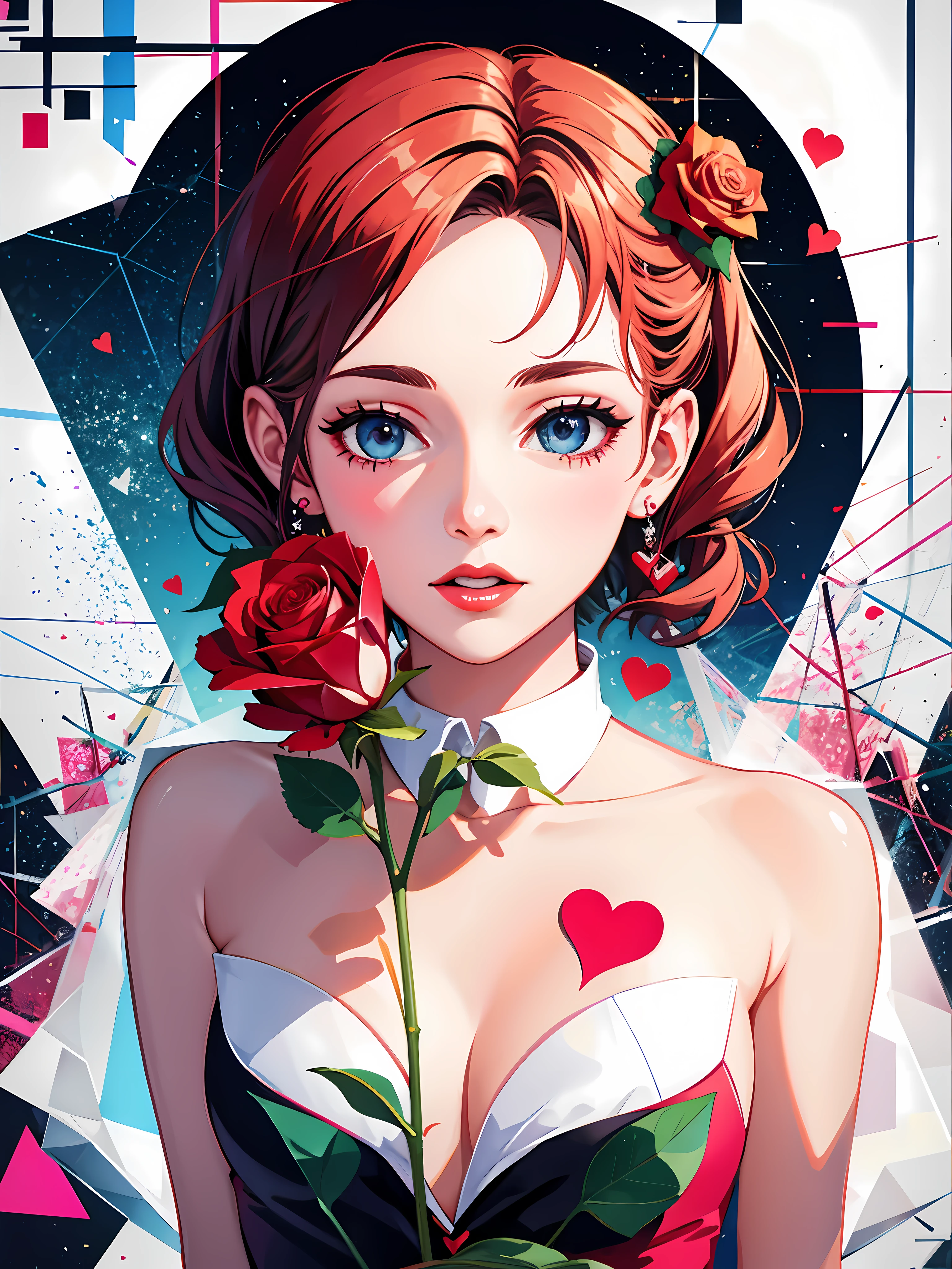 Geometric art, geometric rose, valentine, (glitch:1.1), masterpiece, illustration
