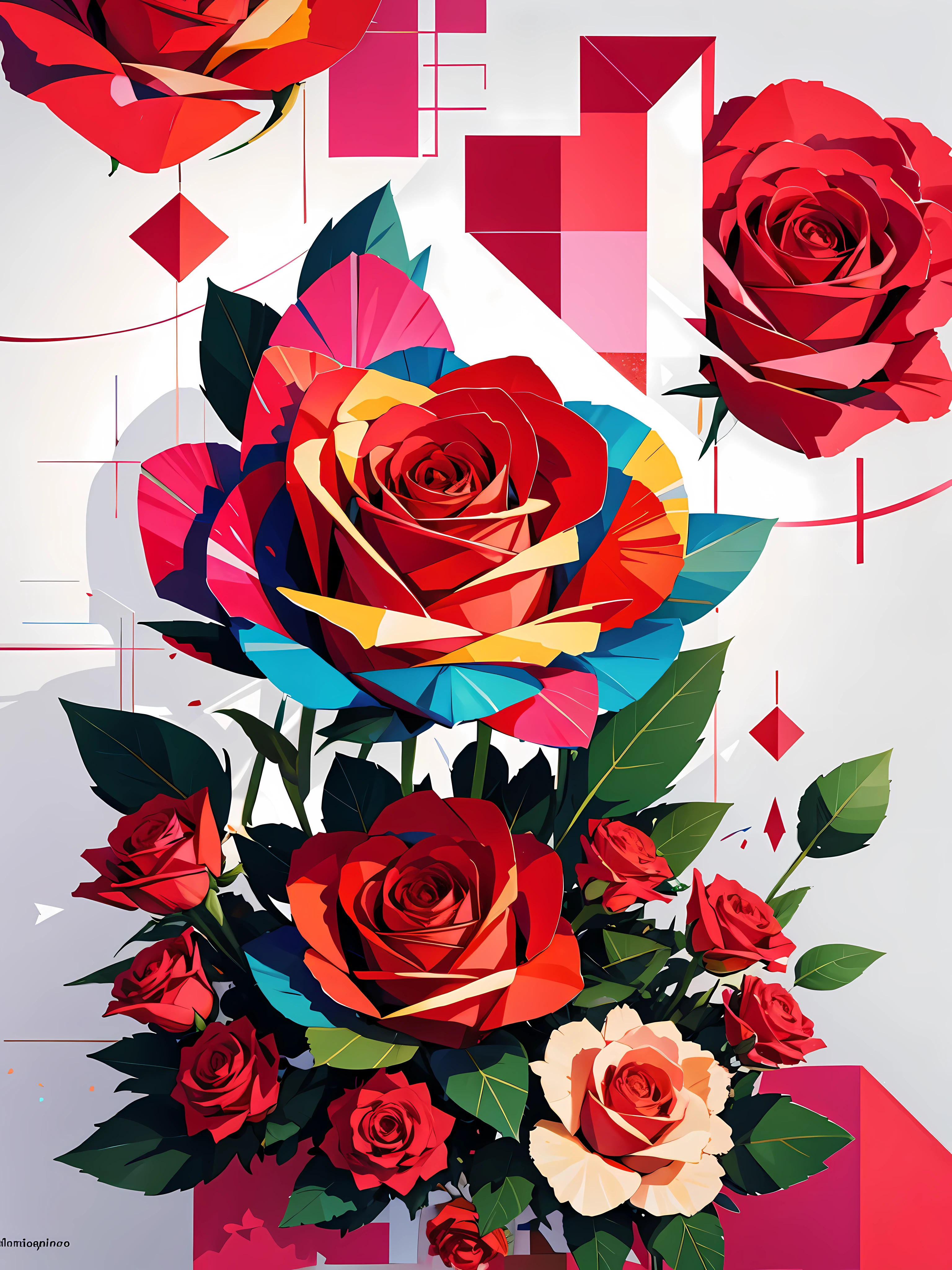 Geometric art, geometric rose, valentine, (glitch:1.1), masterpiece, illustration