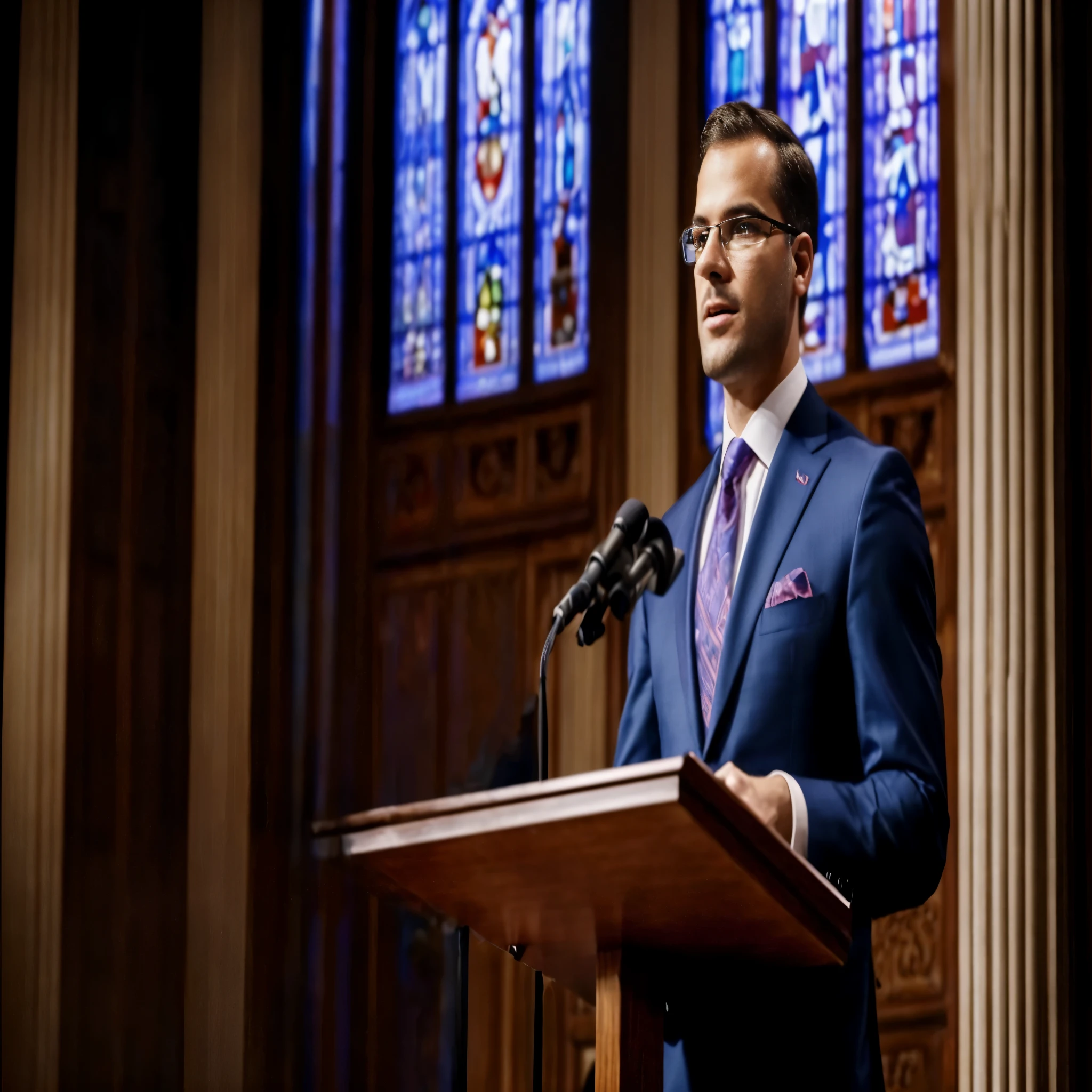 Man in suit and tie standing on a podium, Anthony Morávio, wearing suit and glasses, Daniel Richter, Fazendo um discurso, bonito e elegante, Ben Shapiro •, contemplando, imagem, Homem bonito, perspicaz, Rafael Lecoste, daniel oxford, Jonathan Zawada, Rafael Personaz, Tyler Oeste, em um fundo escuro