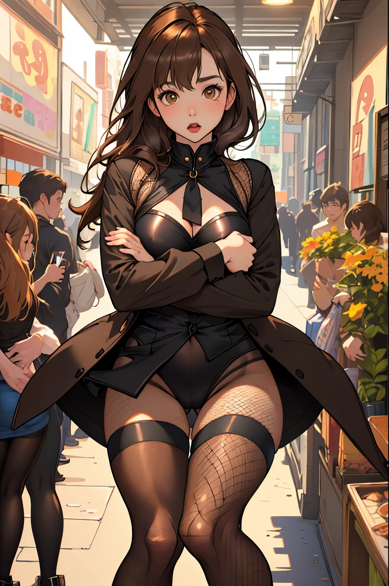 master piece, high quality, High resolution, one brown haired girl ，Black fishnet tights that hug your thighs、Bunny girl、High leg