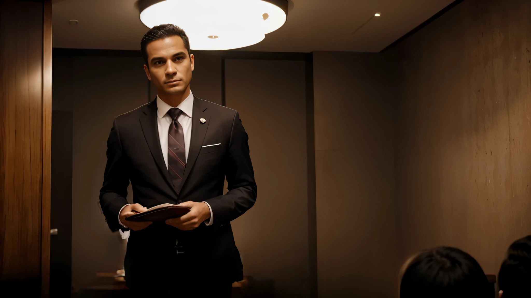 sharp man in suit and tie standing in a room, vestindo um terno formal, em terno estrito, por Emma Andijewska, homem de terno preto, em um terno rigoroso, desgaste corporativo, wearing business suit, retrato no meio da foto, se adequa, em seu terno, wearing a business suit, Vestindo um terno preto, by Alexander Obregón