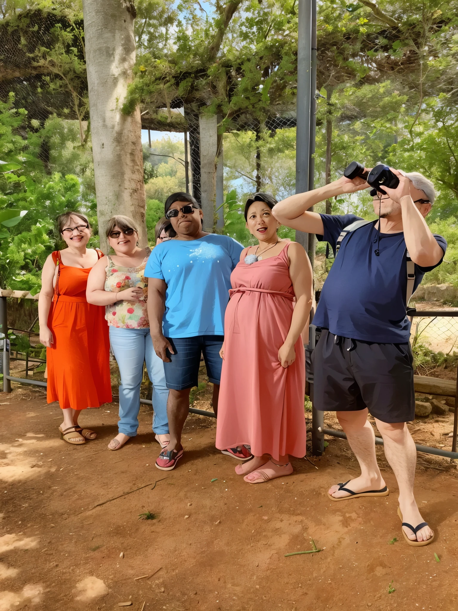there are many people in front of a fence with a bird, selvas ao fundo, posando para uma foto, em um ambiente de selva, with big birds, photo tirada em 2 0 2 0, turistas em segundo plano, com muitos viajantes, beautiful scenery, real picture taken in zoo, selva ao fundo, me divertindo muito, tirada em 2 0 2 0