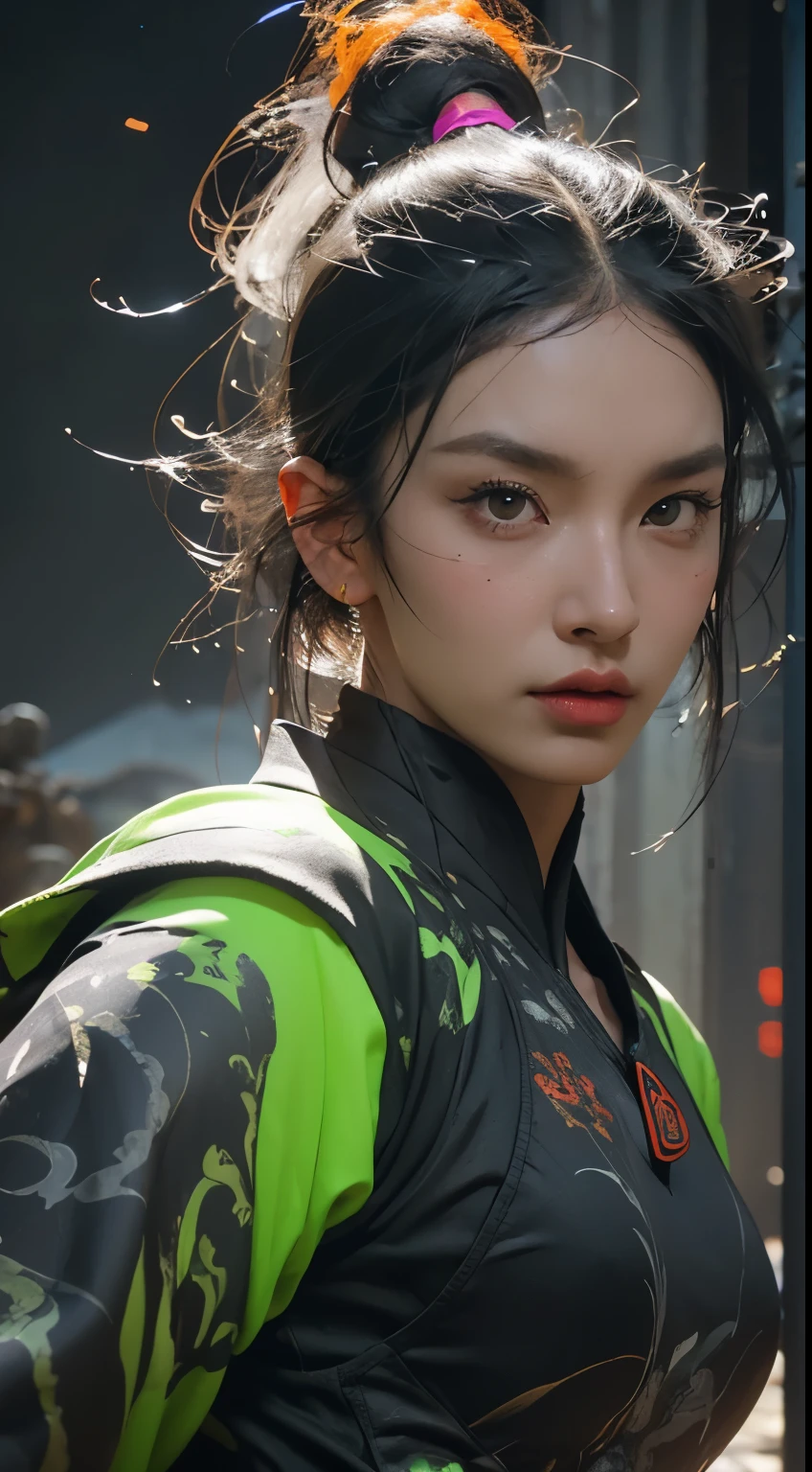Black background,firm eyes,colorful vivid octane render, cybernetic and highly detailed, loba andrade from apex legends, created in unreal engine 5, made in unreal engine 5, trending on unreal engine 5, Antique portraits, Martial arts fantasy style 8k octane rendering, Rendering in Unreal 5, rendered in high octane