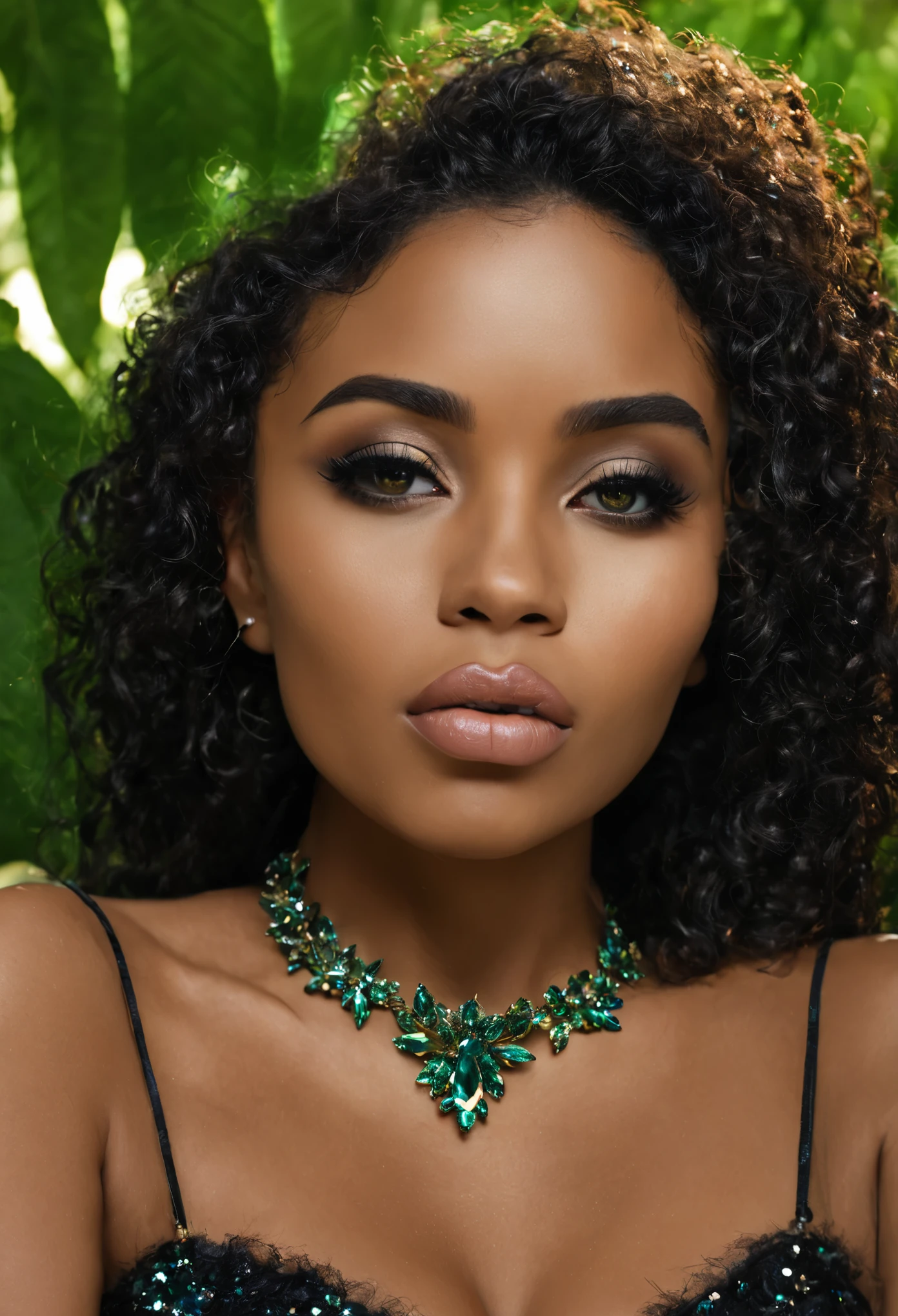 nimnue,pele verde,areola,cabelo pontudo,cabelo preto,cabelo longo,olhos azuis brilhantes,lips,jewelry between the clavicle,
tronco,pulseiras,
caverna,starry sky,
(incrivelmente detalhado, lindo rosto detalhado, obra de arte, melhor qualidade),Sozinho,