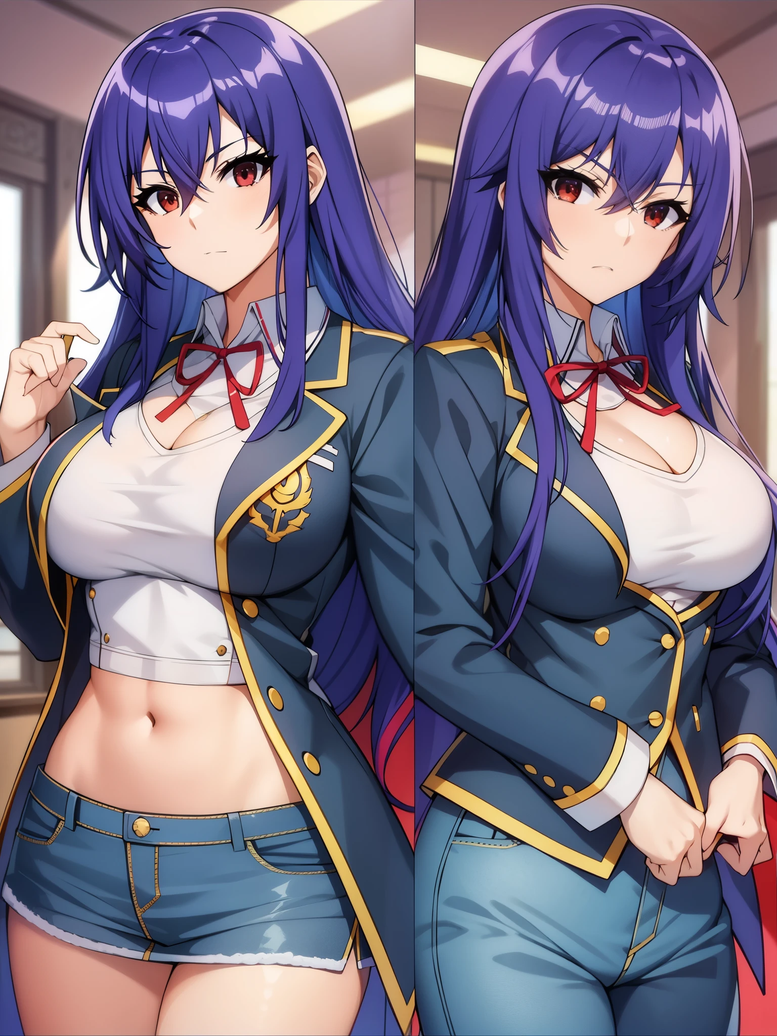 
Medaka Box、Kurokami Medaka、red eye、blue hair、long hair、Ahoge、big tits milf、big tits milf、big tits milf、school uniform、pleated skirt、Looks like a modified sailor suit、wearing jeans、Show your chest and belly button、Exhibitionist、This well-trained body、expose to the public eye、Hakoniwa Gakuen 98th and 99th Student Council President。demonstrate genius skills、Good looks, house, and everything about being a wealthy man who is responsible for the world economy.「perfection」student council president。Chaos God、rage、
