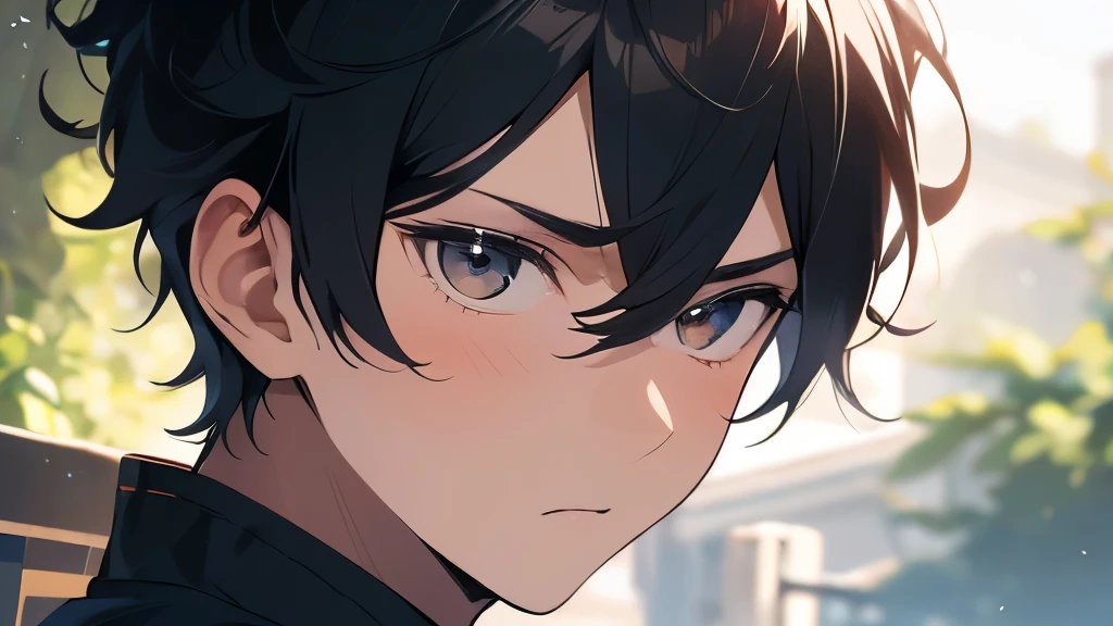 16 year old male、hair is black、hair cut short、Looks serious、uniform、