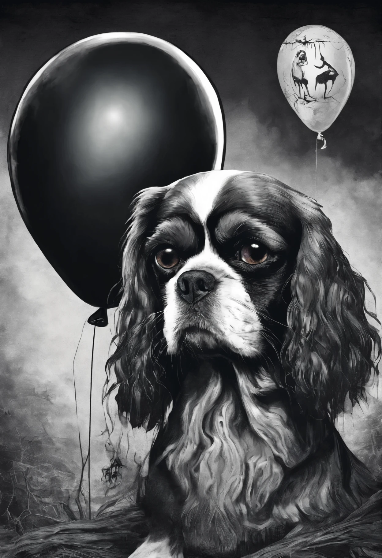 Ellie, dog breed king charles spaniel, the sun, Vesna, marchen,  Balloons, pie, Candles