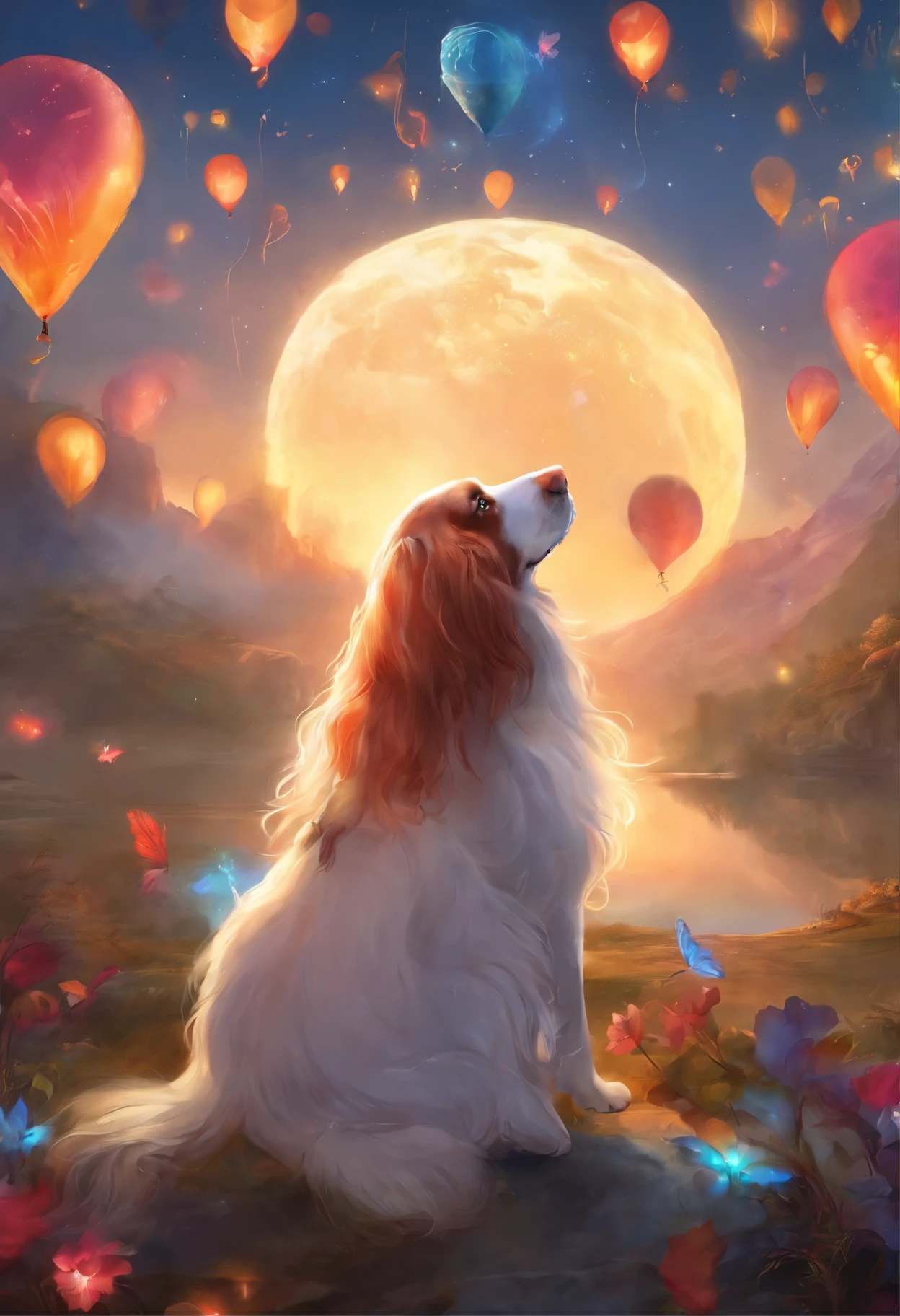 Ellie, dog breed спрингер spaniel, the sun, Vesna, marchen, Balloons, pie, Candles
