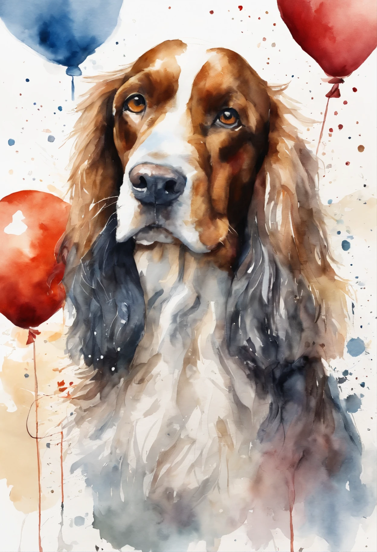 Ellie, dog breed спрингер spaniel, the sun, Vesna, marchen,  Balloons, pie, Candles