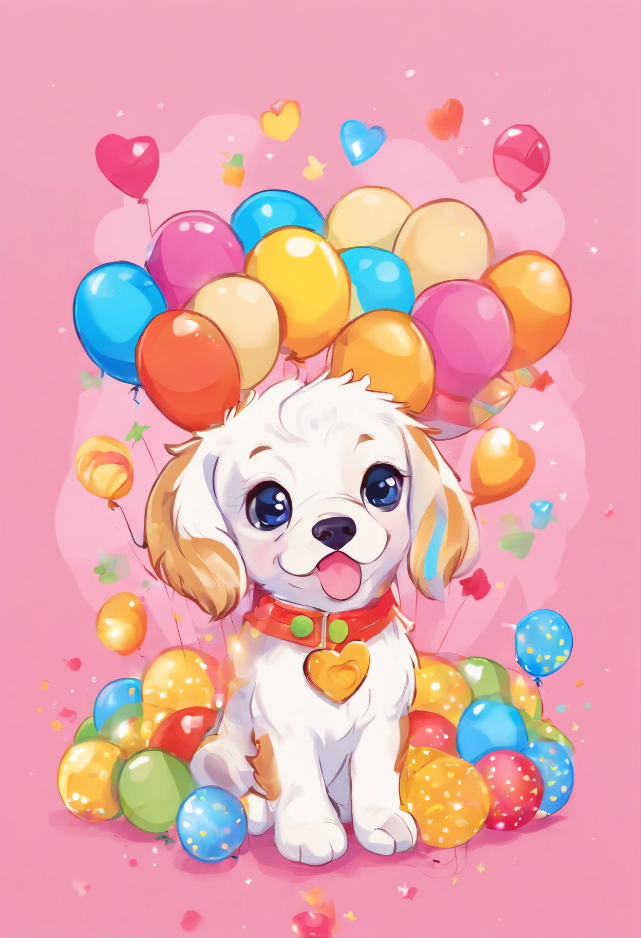 Ellie, dog breed спрингер spaniel, the sun, Vesna, marchen,  Balloons, pie, Candles