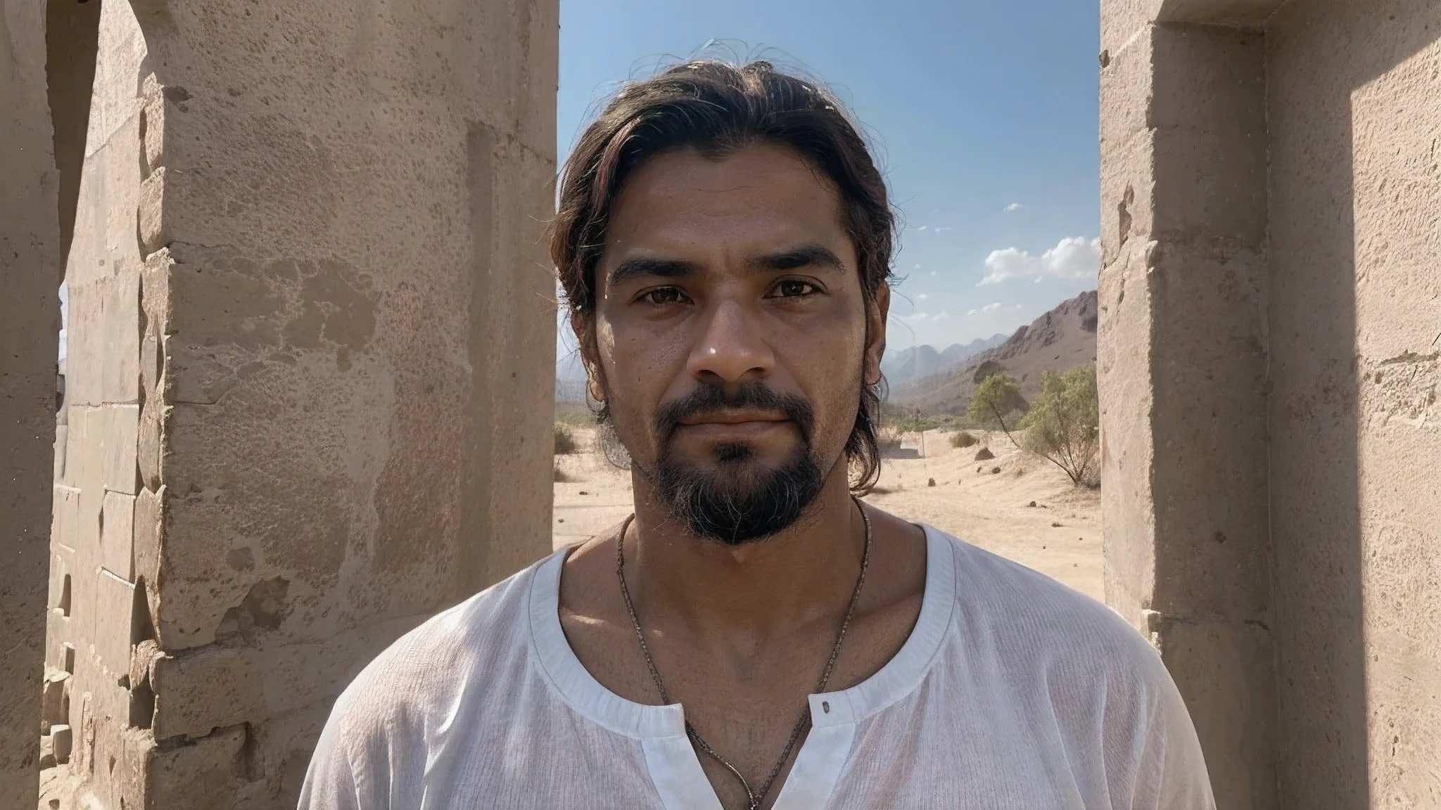 O homem negro, at the time of his vision in the Valley of Bones, era um homem de meia idade, aproximadamente na casa dos 30 e 40 anos. His appearance reflected a life marked by dedication to the word of God and suffering for the situation of his people. white tunic dress was medium height, But his presence radiated a mixture of authority and compassion. O cabelo dela, escuro e um pouco fosco, caiu em mechas nos ombros, showing the passage of time and lived experiences. A barba dele, bem arrumado, mas com alguns cabelos grisalhos espalhados, acentuou sua maturidade e sabedoria. Os olhos de Ezequiel eram profundos e penetrantes, reflecting the intensity of your connection to the divine. Por eles, He could perceive visions and revelations, showing your intimate bond with God. Suas sobrancelhas estavam levantadas e marcadas, giving him an air of seriousness and determination. O profeta usava um manto de linho, simples, mas impecavelmente tecido, que chegou aos tornozelos. The garment was adorned with symbolic embroidery that represented divine designs and the messages he would transmit to his people..... Em torno de sua cintura, ele usava um cinto de couro resistente, symbolizing their commitment to truth and justice. As for the scenery of the Valley of Bones, It was a desolate and barren place. The ground was covered in dust and sand, com pedras espalhadas aqui e ali. The midday sun shone relentlessly in the sky, launching a long time ago, sombras pronunciadas nas pilhas de ossos espalhados pelo vale. Os ossos, branco e ressecado, stretched in all directions, formando um panorama sombrio e avassalador. The fleshless and stacked skulls, ribs and femurs evoked death and despair. NO ENTANTO, in the midst of this desolation, havia um ar de expectativa, como se algo importante estivesse prestes a acontecer. Naquela hora do dia, The sun has reached its highest point in the sky, dando banho em tudo