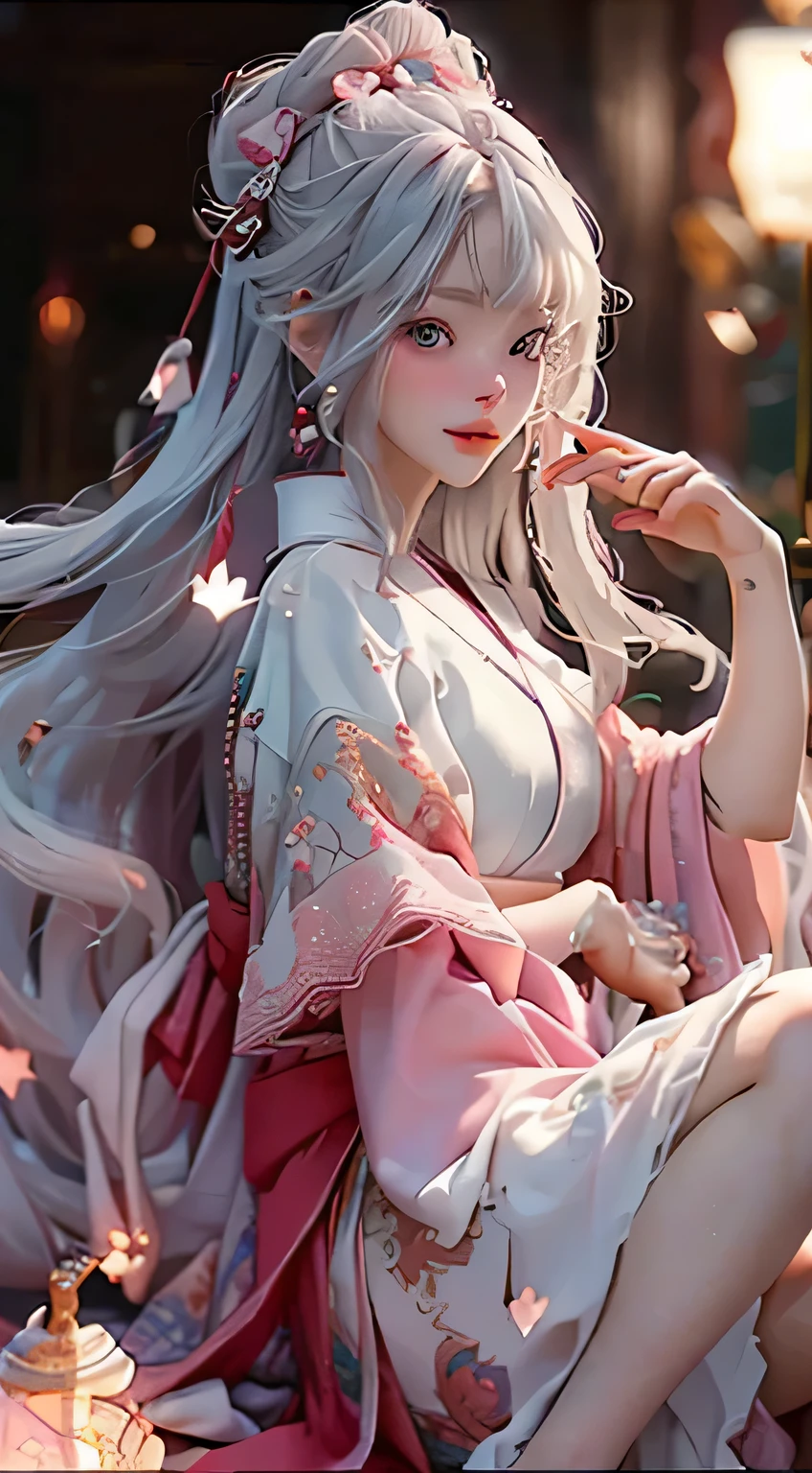There is a girl in a green skirt, Plum Botham, palace, 东方建筑Light线追踪, {best quality}, {{masterpiece}}, 极其细致的8k wallpaper, {extremely delicate and beautiful}, colorful, intricate details, actual, real, camera quality, (detailed depiction of clothes), cold white skin, (detailed depiction of blush), 1080p, sun, soft cuteness, smooth Light silver hair, Messy beauty, Light, broken feeling, Bright and silky skin , 3d stereoscopic, masterpiece, best quality, Super beautiful illustrations, beautiful eyes, very good Light, 细腻Light泽, Very beautiful 8K CG wallpaper, peach blossom eyes, red pupils, extremely delicate and beautiful girl, 8k wallpaper, best quality, Full body close-up, White long skirt, Luxuriously silky bright red chiffon floodLight (magic, 閃Light, Ultra thin, soft,) Hanfu