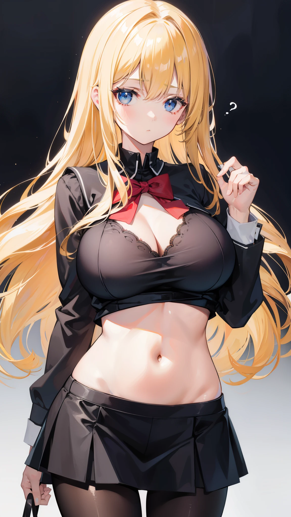 beautiful girl,black pantyhose,Blonde long straight hair,student,(student会),student委员,School corridors,huge breasts,cleavage,belly button