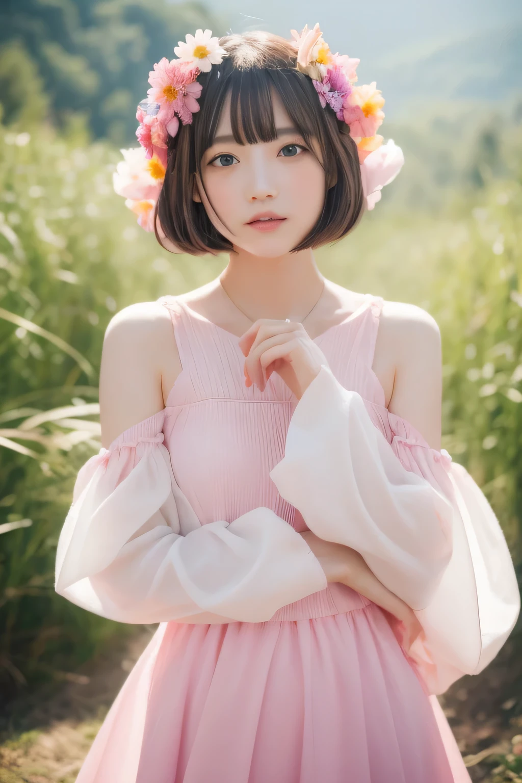 Dried flower、beautiful japanese girl。Creates a high-quality feminine image with an innovative artistic atmosphere that stands out in pastel colors。she has her own fashion style、Wearing bright and soft pastel colored outfits。Against the backdrop of a fantastic and magical landscape.、Interweaving pastel colored light and abstract elements。her pose is sophisticated.、Gives natural movement and dynamism。。Light and shadow effects are attractively presented、Detailed faces and expressions are full of emotion.、Full of charm...。The overall atmosphere is modern and innovative., still、Has a unique artistic touch.。This high quality image、The pastel colors look beautiful、Awakens visual stimulation and aesthetic sense、it's interesting for the viewer、you will be surprised。We create works that incorporate the vividness of pastel colors and artistic elements.。