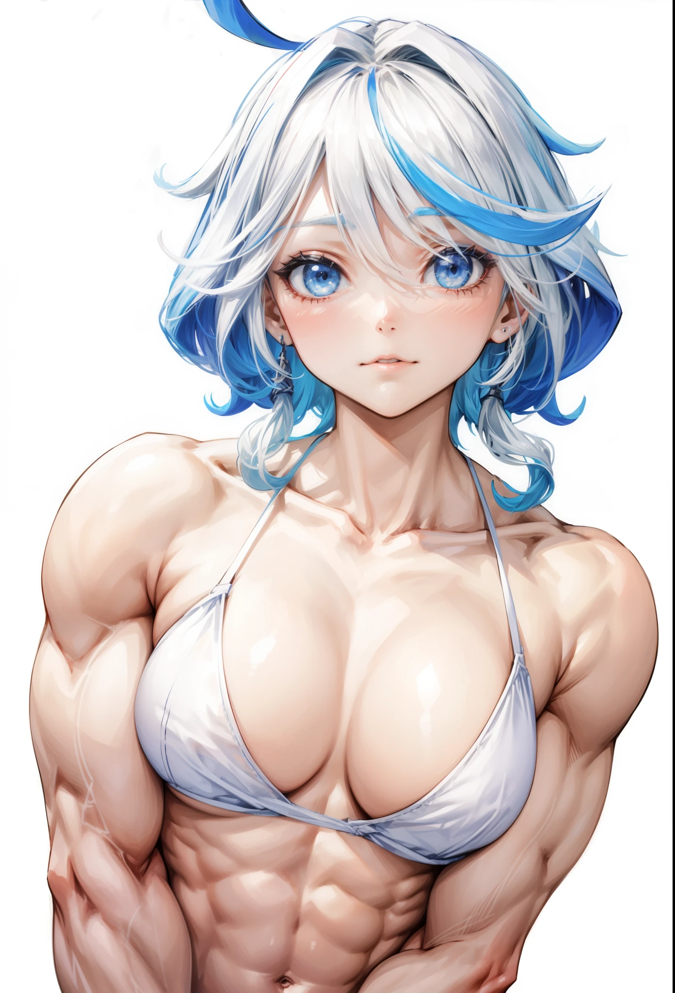  furina,best quality,girl, biceps, muscular ,alternate muscle size,upper body,pecs, thick arms, broad shoulders, furina (genshin impact) ,