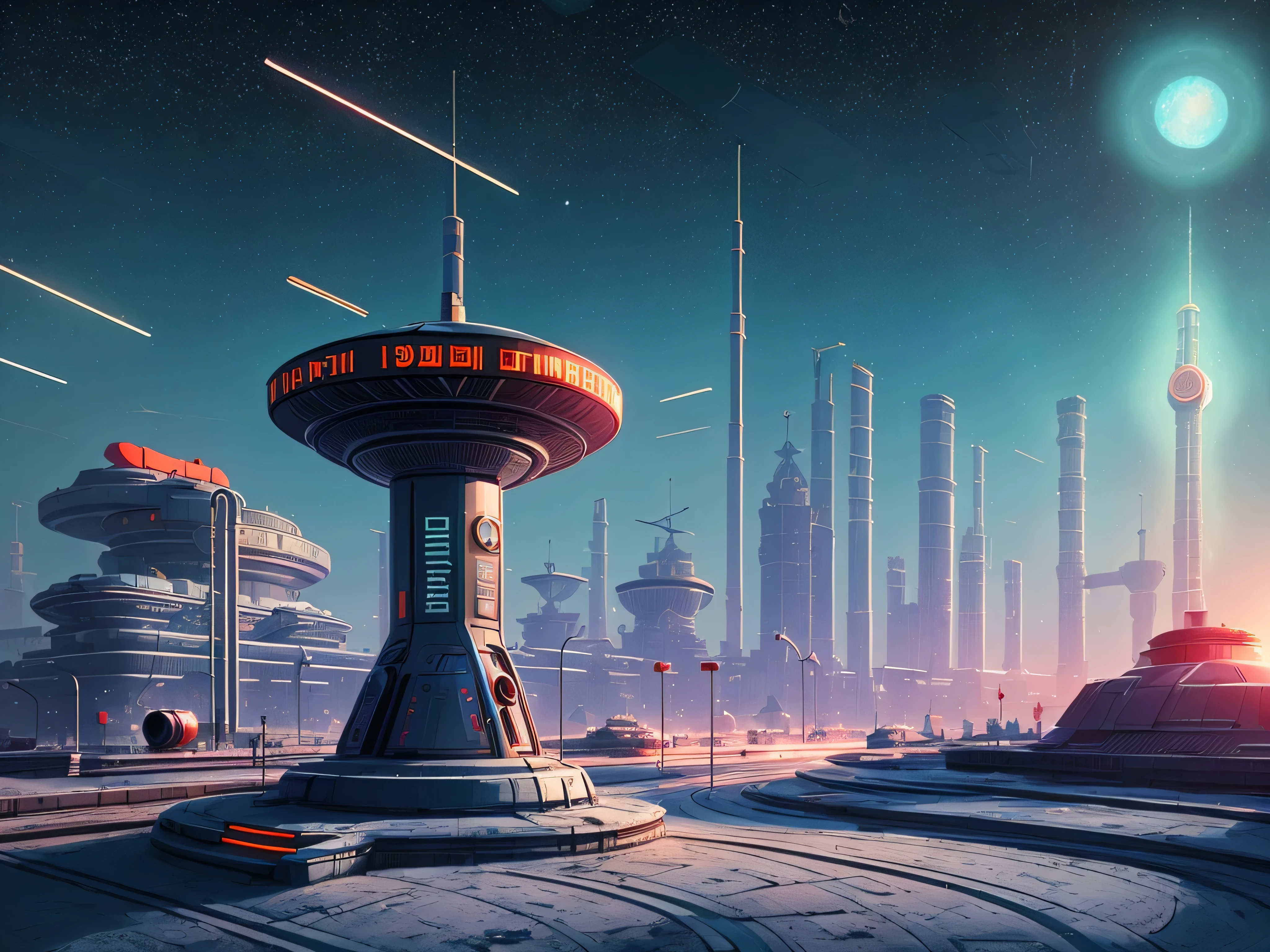 retrofuturism, street ((((Soviet Union)))), utopian future, robot, fLight, overgrown building, winter, (starry night), neon Lights, 4k, wallpaper,Science fiction小说,Light,environmentconcept艺术 &lifier; design,Digital 3D,Character modeling,3d,actual,texture,computer graphics image processing,environment,((Simon Starhag)),concept,environmentconcept艺术 &lifier; amplifier design,Science fiction