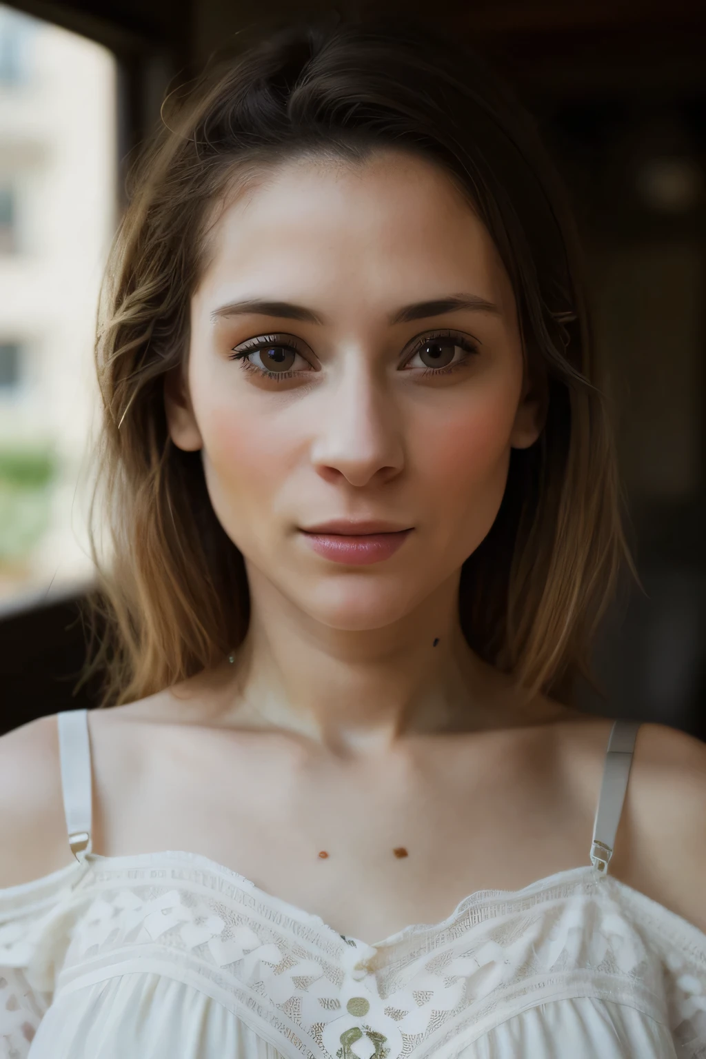 Photo of a 30-year-old European girl, raw, beautiful woman, ((Portrait)), ((Detailed face:1.2)), ((detailed facial features)), (finely detailed skin), pale skin, (photo realistic), EOS 5R, 50mm Lens, F/2.8, nffsw, (8K)