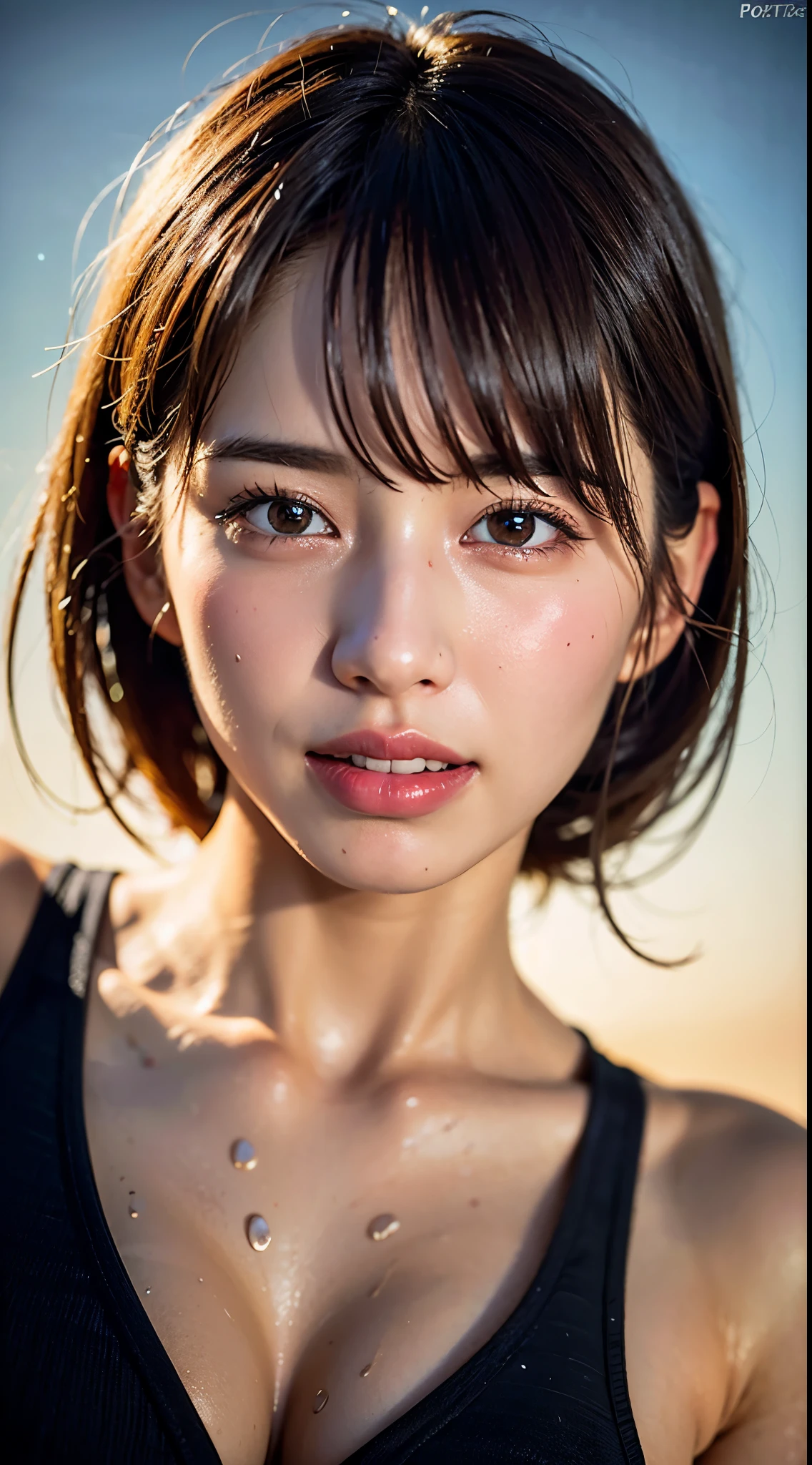 photo-realistic, surreal, cinematic lighting, 32K, 1 girl, look up, Backlight, (bright light:1.2), (Improvement of quality:1.4), (Highest quality realistic textured skin:1.4), detailed eyes, detailed face, short hair, m legs, cowgirl position, from below, sweat, wet, (Enhances the beauty of skin texture:1.1), matte texture, blush, open mouth, rolling eyes, tears, tongue out, saliva, saliva trail, parted lips, seductive smile