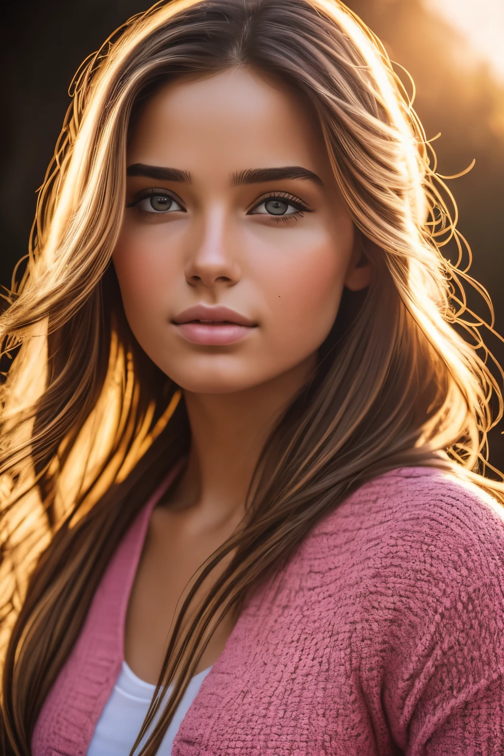 8K, Best quality, Masterpiece, ultra high resolution, (realism: 1.4), original photo, (realistic skin texture: 1.3), (granularity: 1.3), (Selfie angle), 1 girl, pink clothes, Sapphire eyes and beautiful facial details, Masterpiece, Best quality, close-up, Quality pull-ups for the upper body