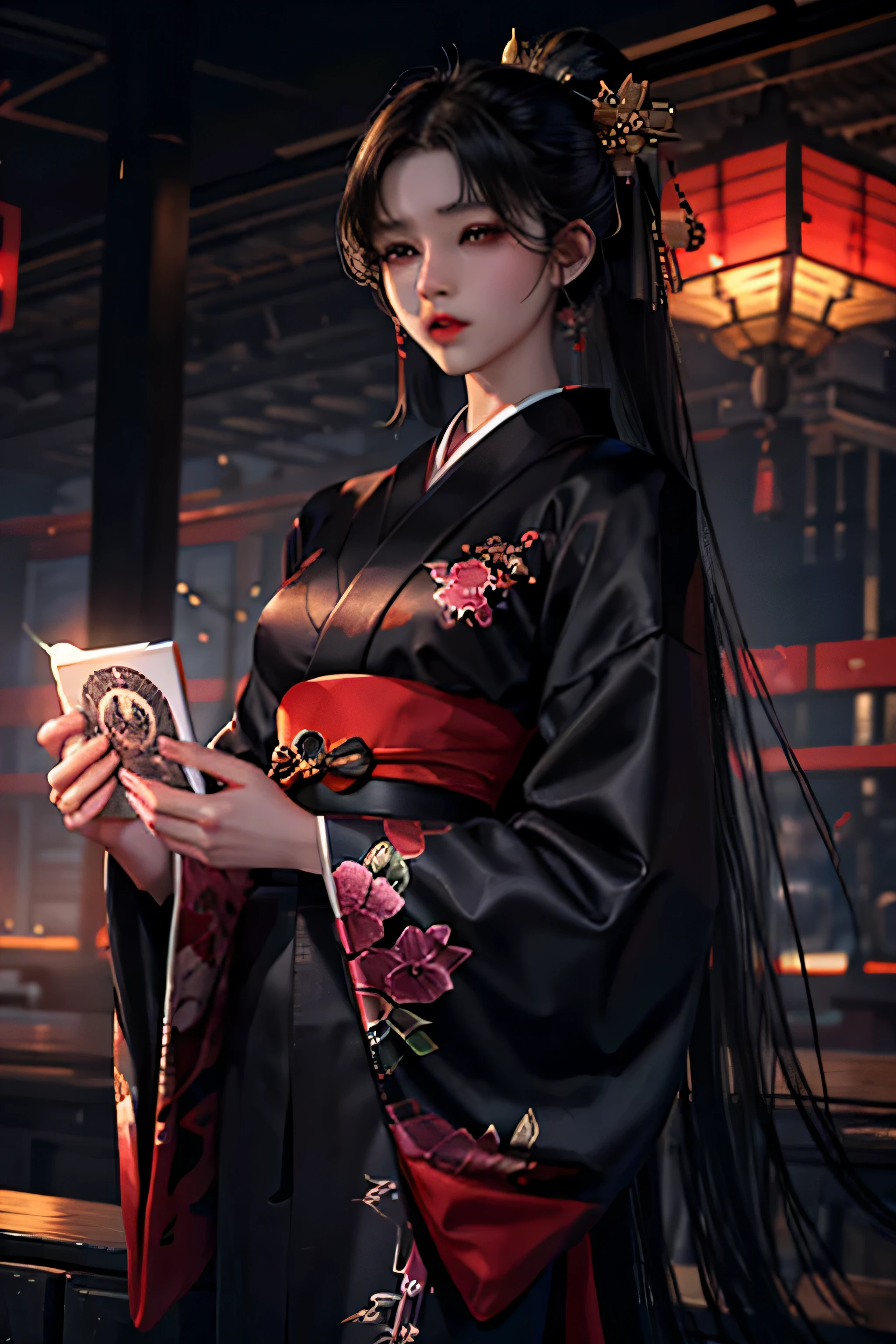 long black hair、A woman wearing a neatly dressed kimono、game character