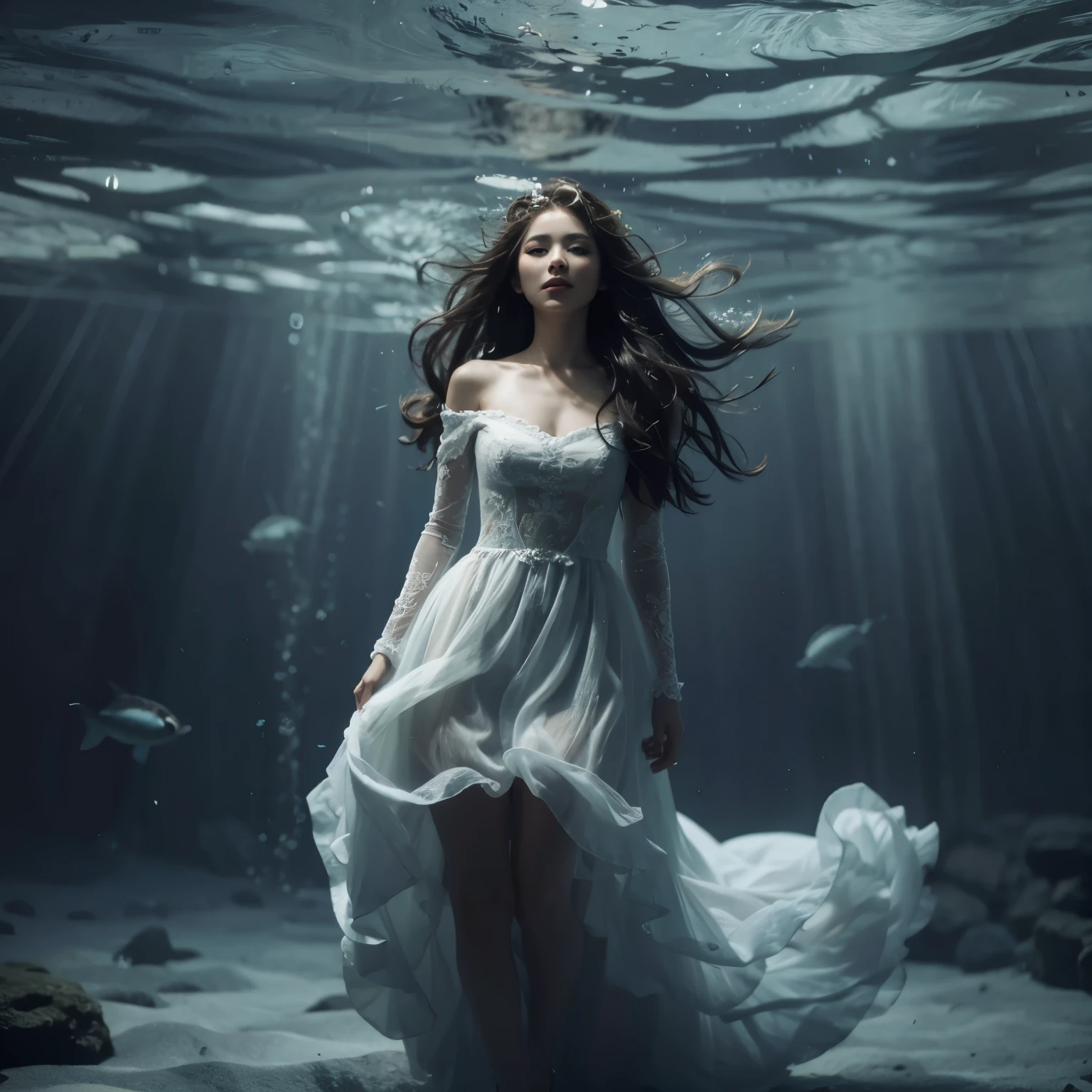 ((flowy hair underwater)) ((flowy dress underwater)) ((detail face))