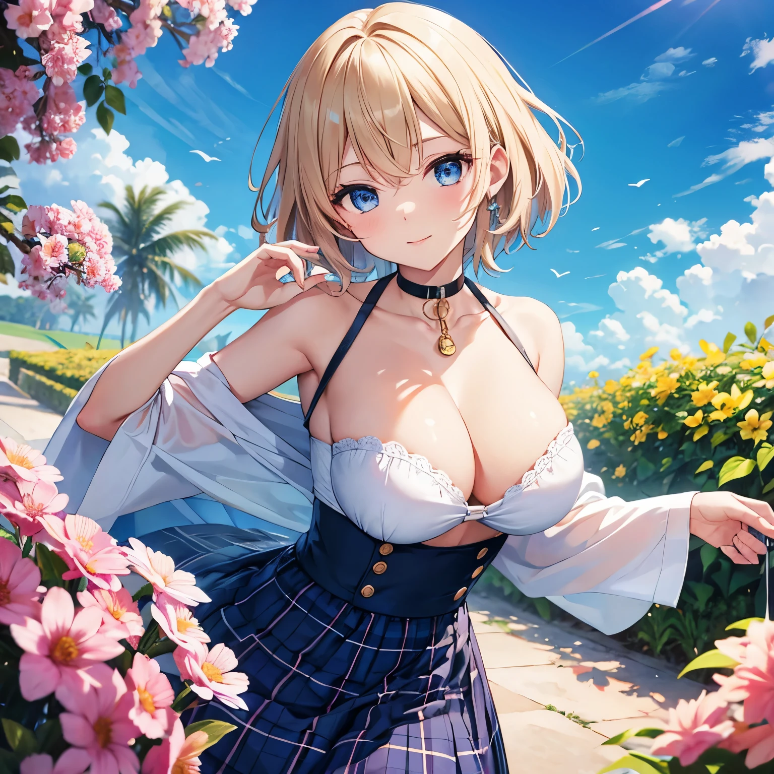 charismatic, sky, flower, Scent, summer, unfettered.

An example of the output prompt：
"(masterpiece:1.2),high quality,best quality,beautiful,detailed blue eyes,golden short hair,charismatic,youthful,checkered skirt,breast cup B,innocent,sexy,blue eyes,sky,flowers,fragrance,summer,free."