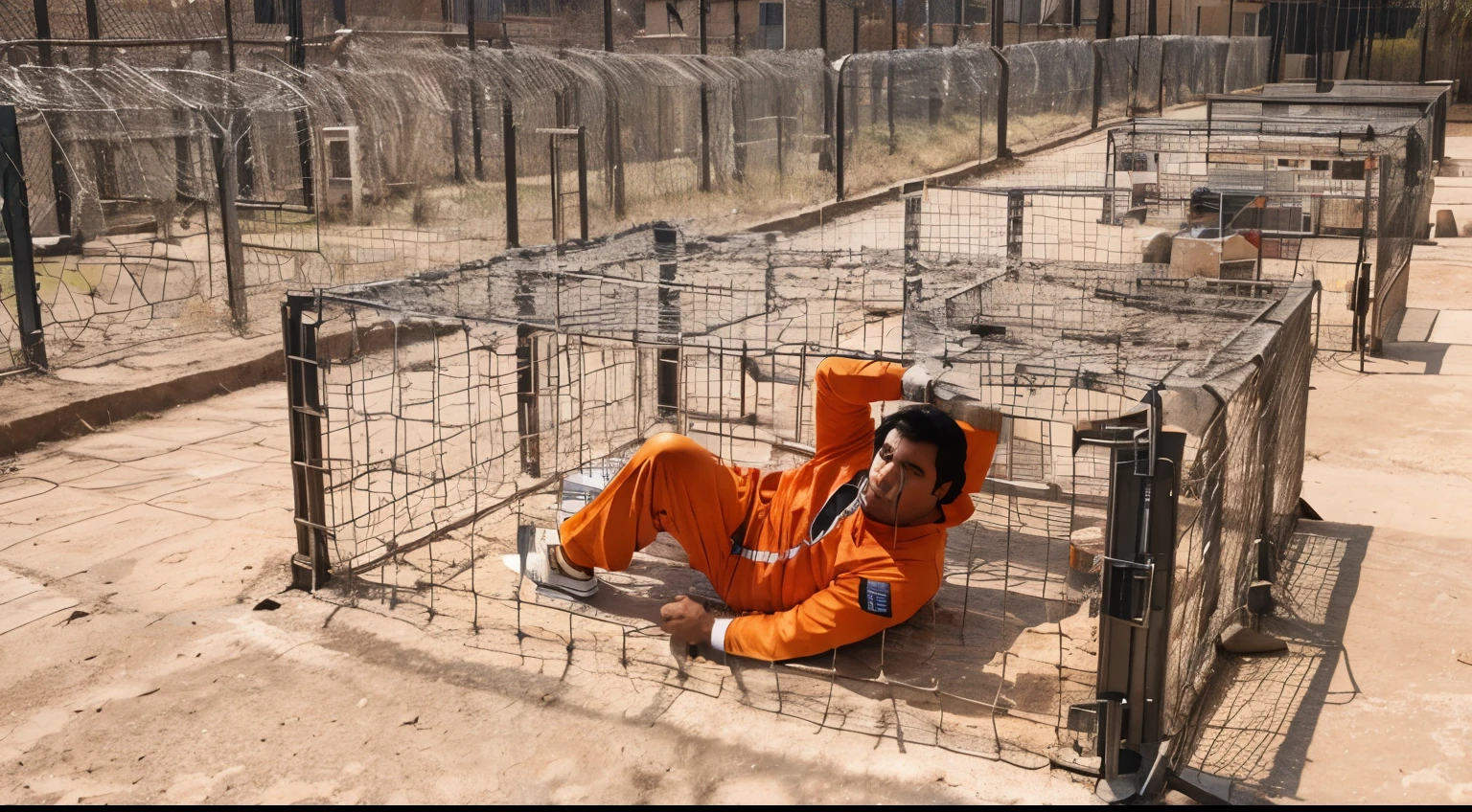 Chapo Guzman inside the cage, with an orange suit